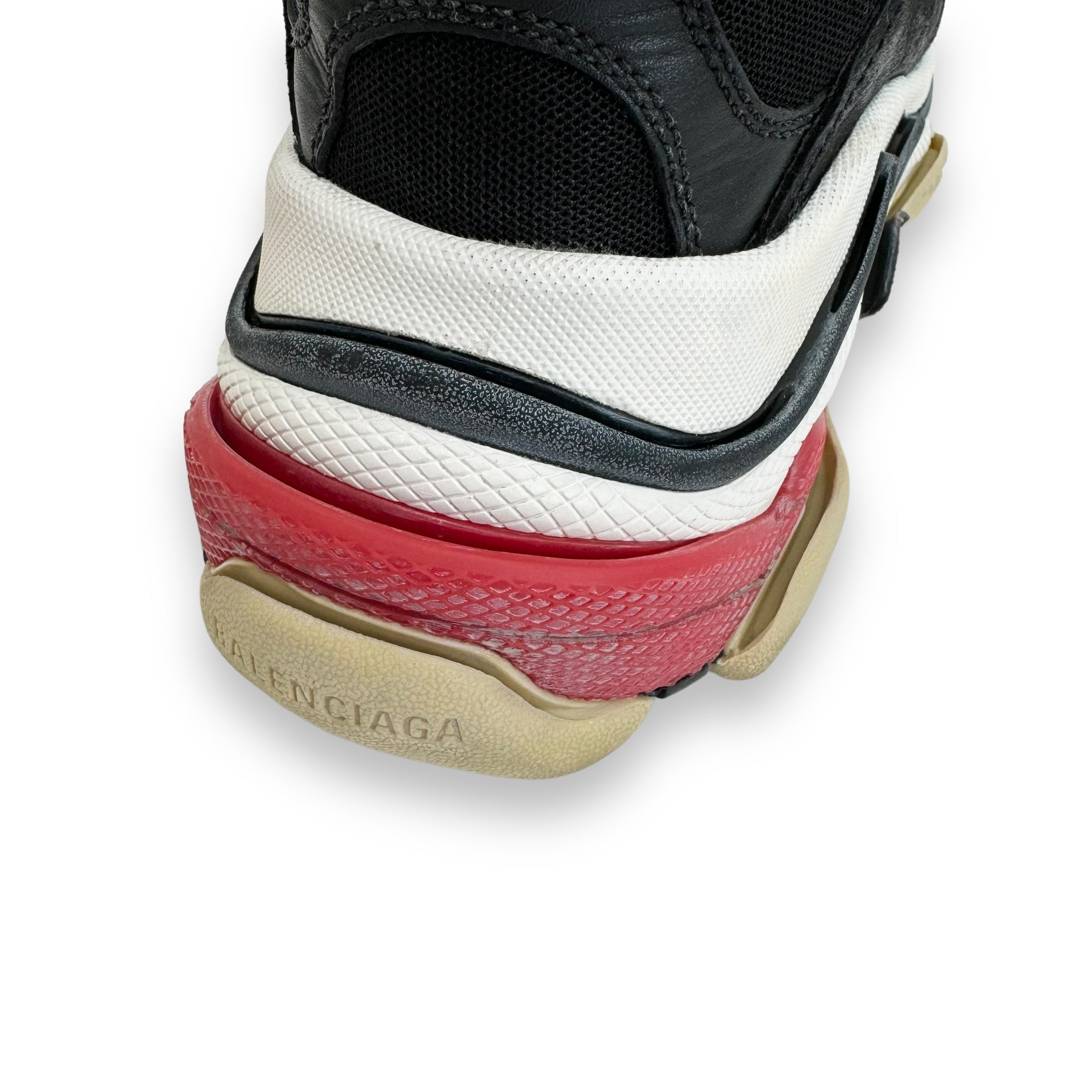 BALENCIAGA TRIPLE S DISTRESSED SNEAKER BLACK / WHITE / RED UK8