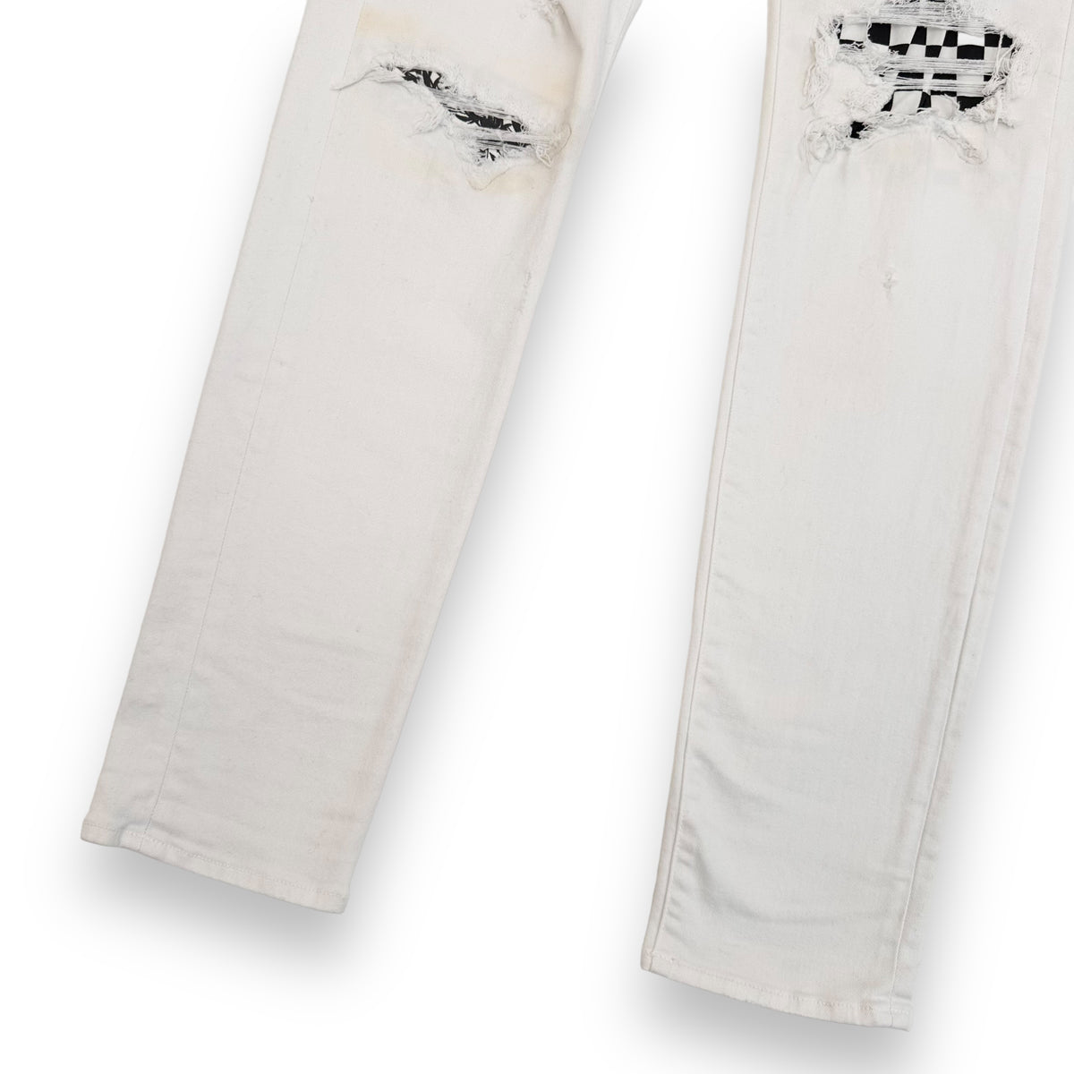 AMIRI DISTRESSED ART PATCH DENIM JEANS WHITE 36W