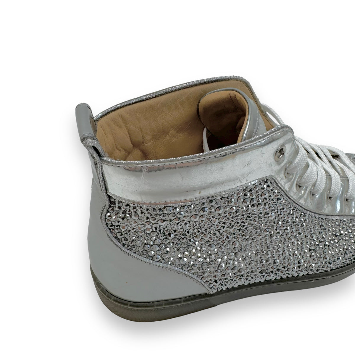 CHRISTIAN LOUBOUTIN LOUIS STRASS CRYSTAL EMBELLISHED SNEAKER SILVER UK7