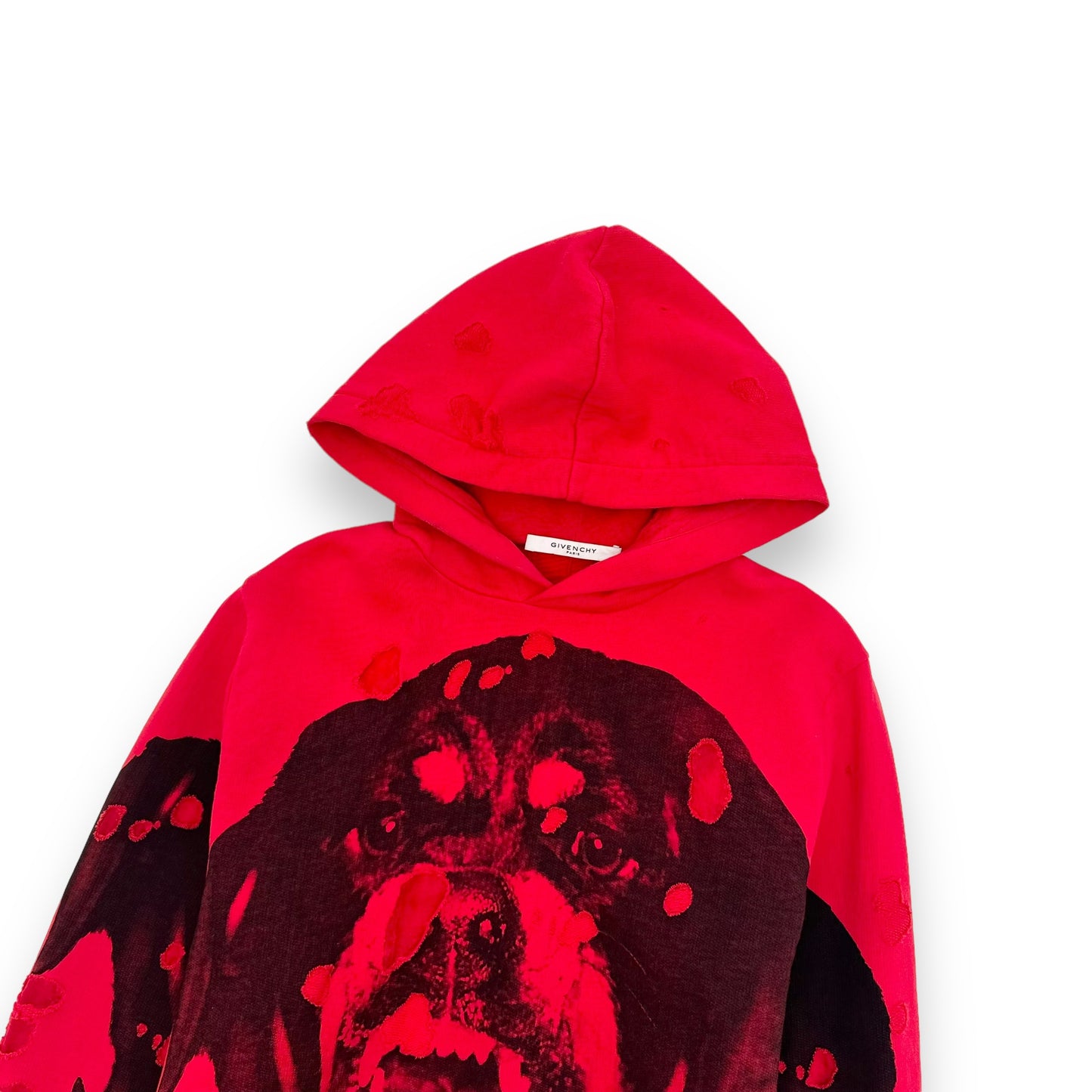 GIVENCHY PARIS ROTTWEILER DISTRESSED HOODIE RED M