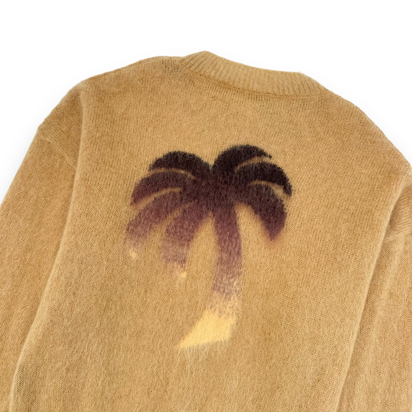 PALM ANGELS MOHAIR PALM-MOTIF CREW-NECK SWEATER BEIGE / YELLOW L