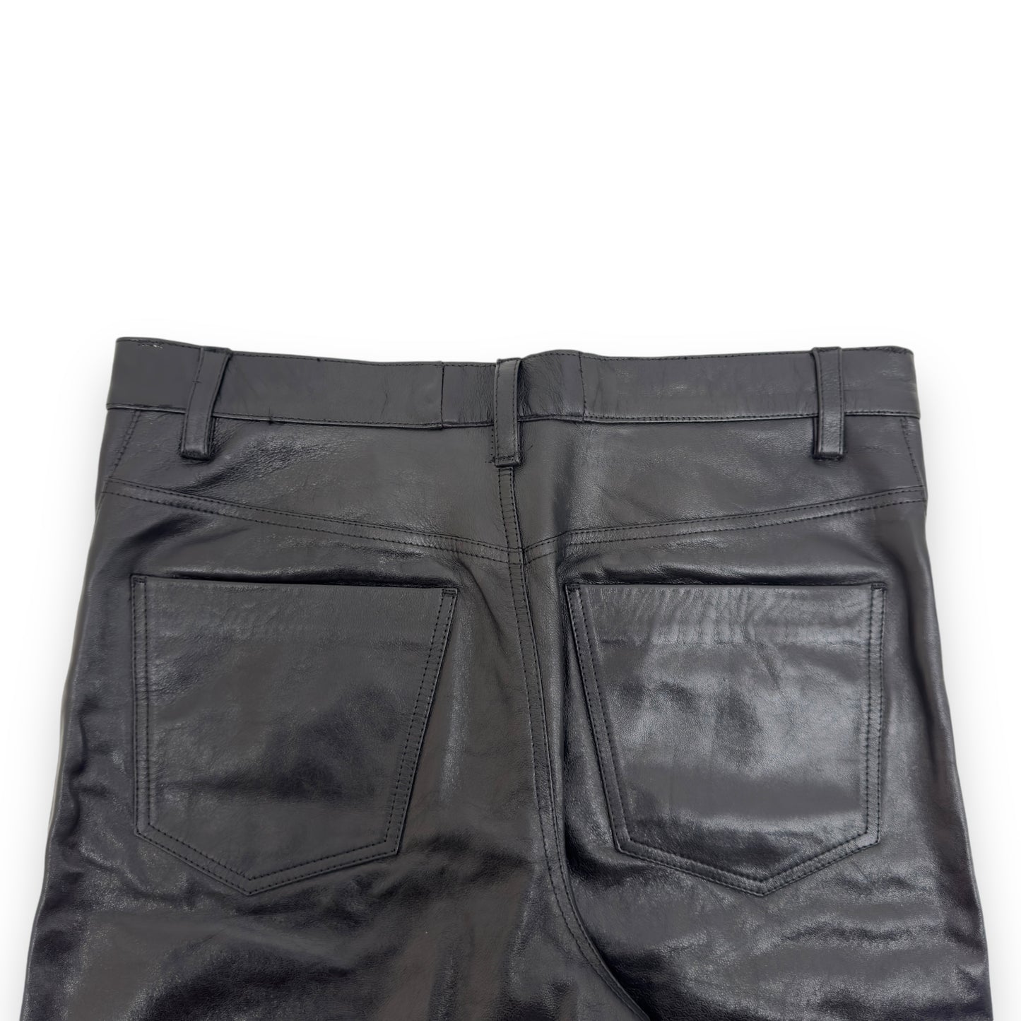 DRIES VAN NOTEN LEATHER STRAIGHT LEG TROUSERS 34"