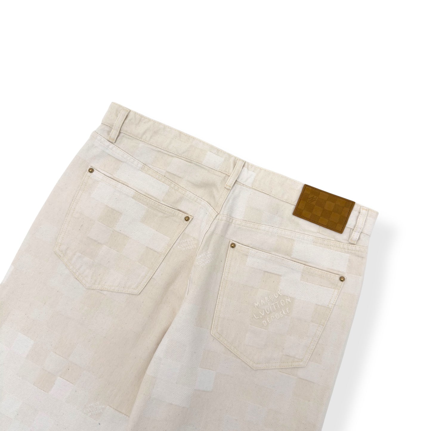 LOUIS VUITTON JACQUARD DENIM SKATE TROUSERS ECRU WHITE W34”