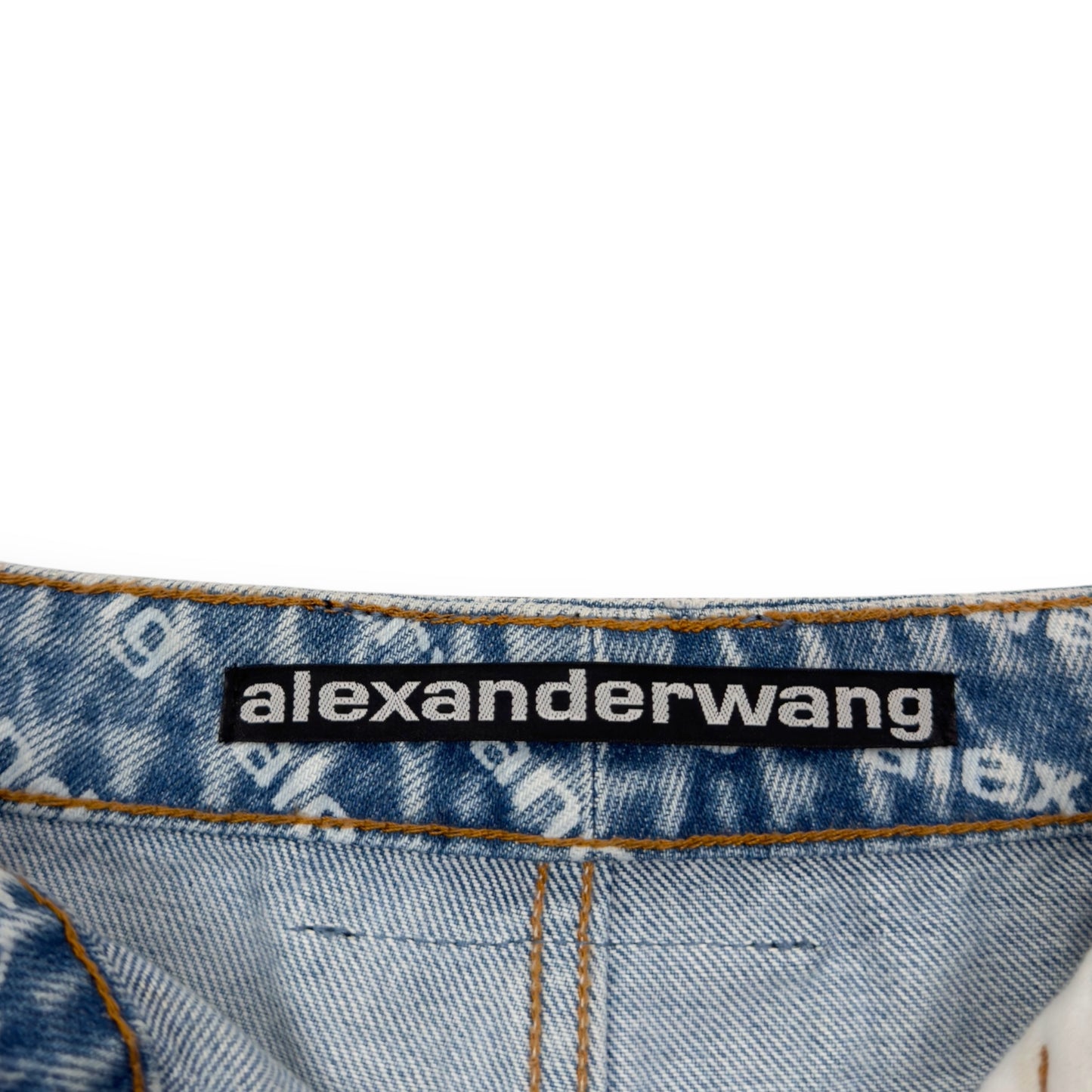 ALEXANDER WANG MONOGRAM HIGH RISE DENIM SHORTS BLUE / WHITE W25”
