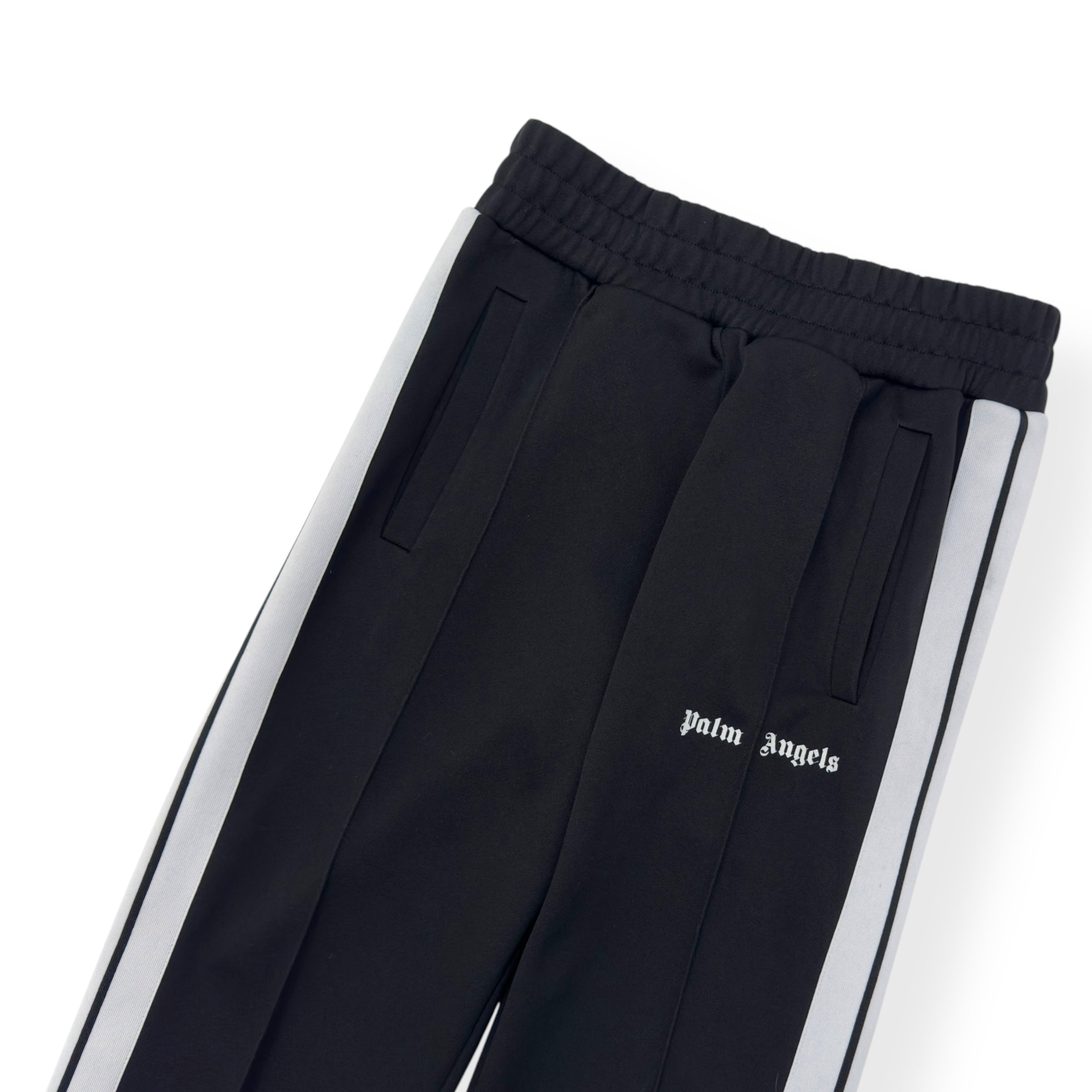 PALM ANGELS WOMENS STRAIGHT LEG TARCK PANTS BLACK / WHITE XS