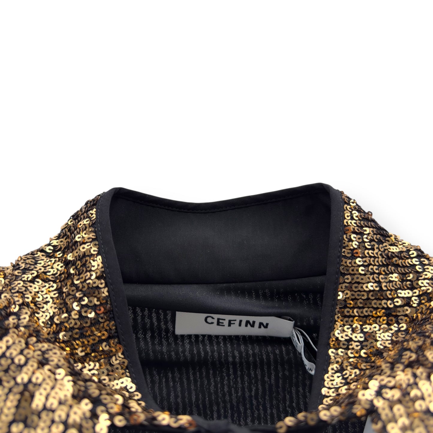 CEFINN JACQUETTA SEQUIN V NECK MAXI DRESS GOLD UK14
