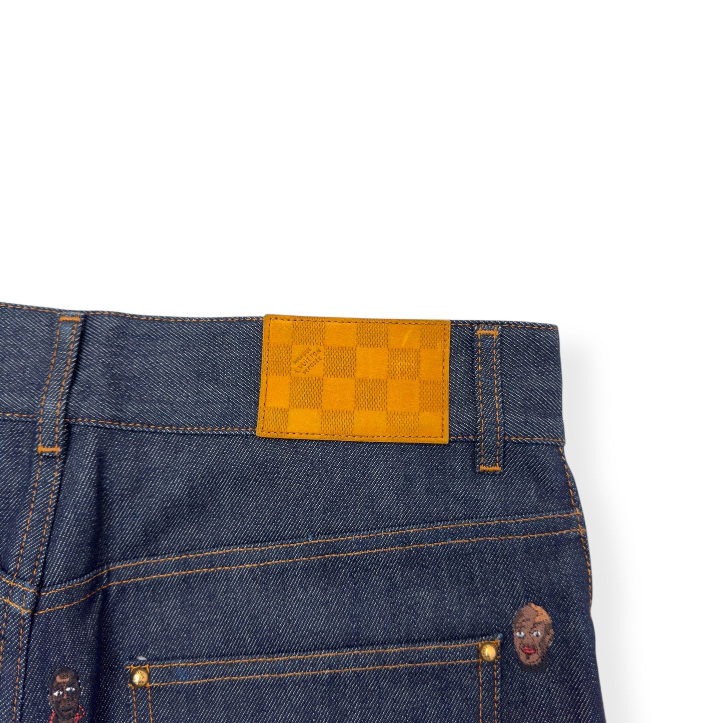 LOUIS VUITTON EMBROIDERED BOOTCUT DENIM TROUSERS INDIGO BLUE W30”