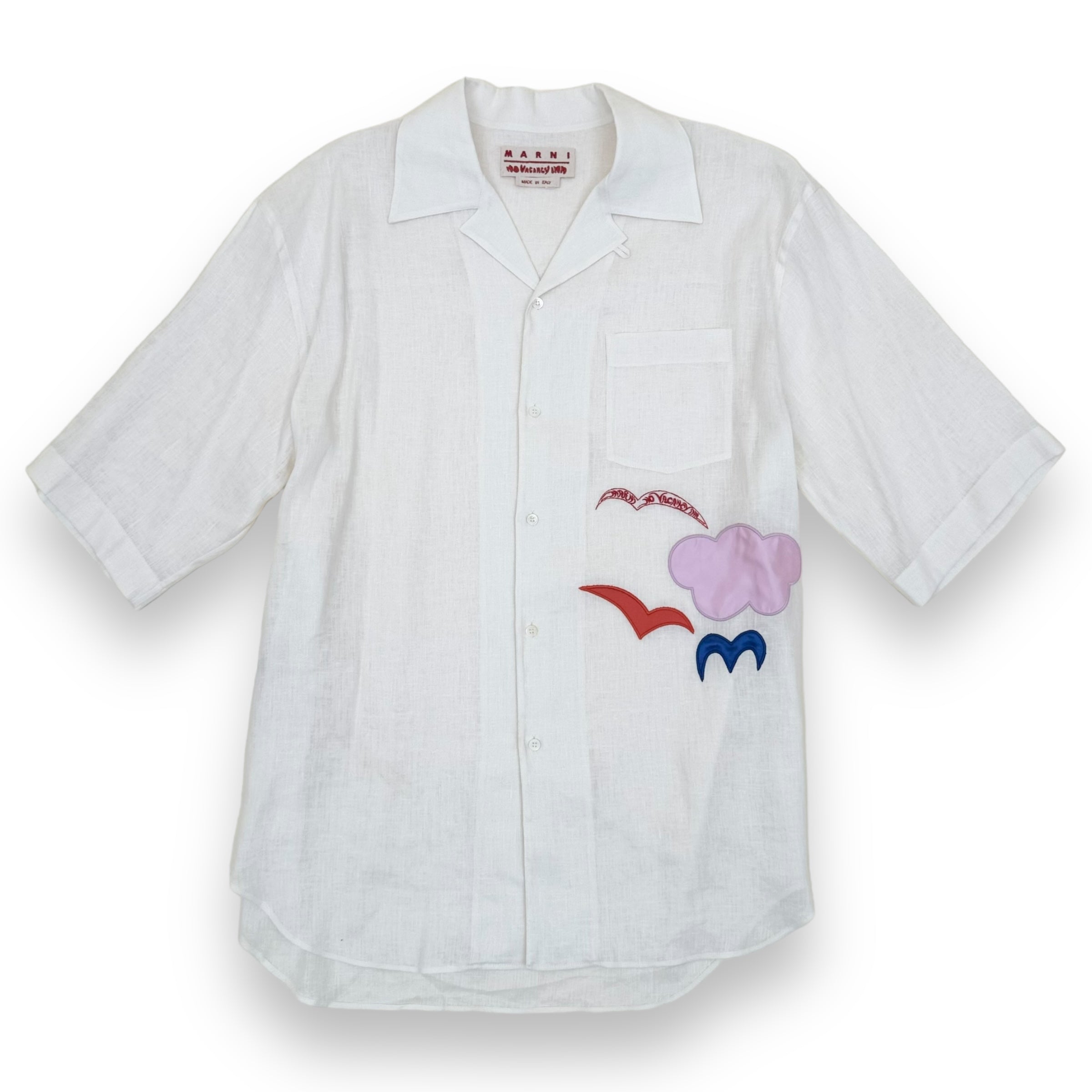MARNI X NO VACANCY INN APPLIQUÉD LINEN-BLEND SHIRT WHITE XXL