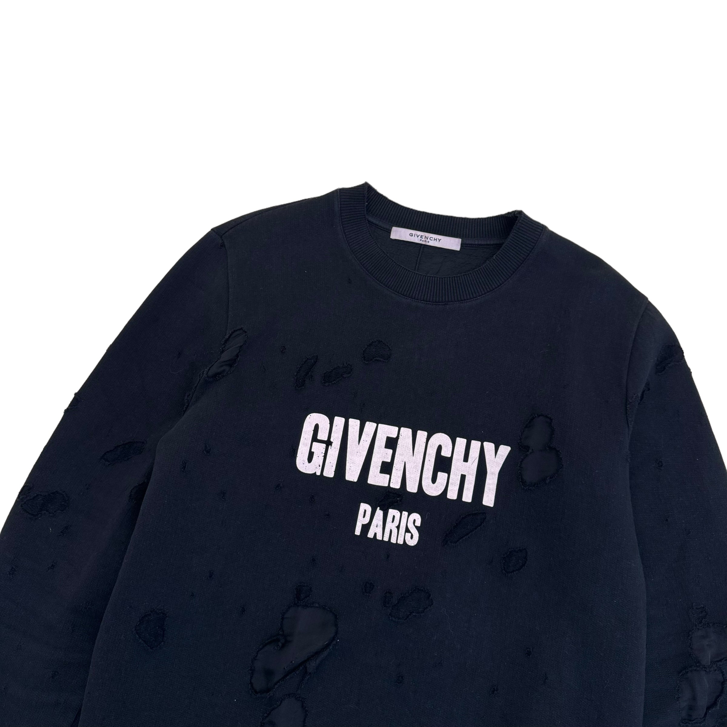 GIVENCHY DISTRESSED CREWNECK SWEATSHIRT BLACK XS