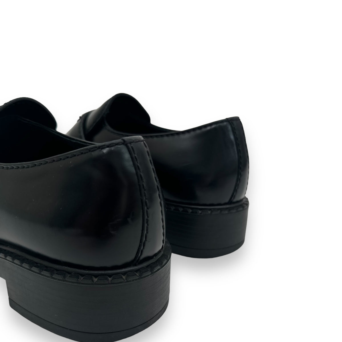 PRADA BRUSHED LEATHER LOAFERS BLACK UK6.5