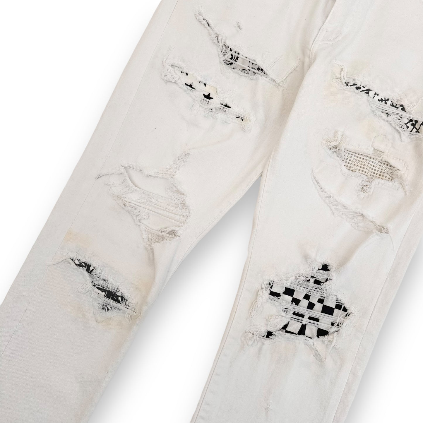 AMIRI DISTRESSED ART PATCH DENIM JEANS WHITE 36W – Wylist