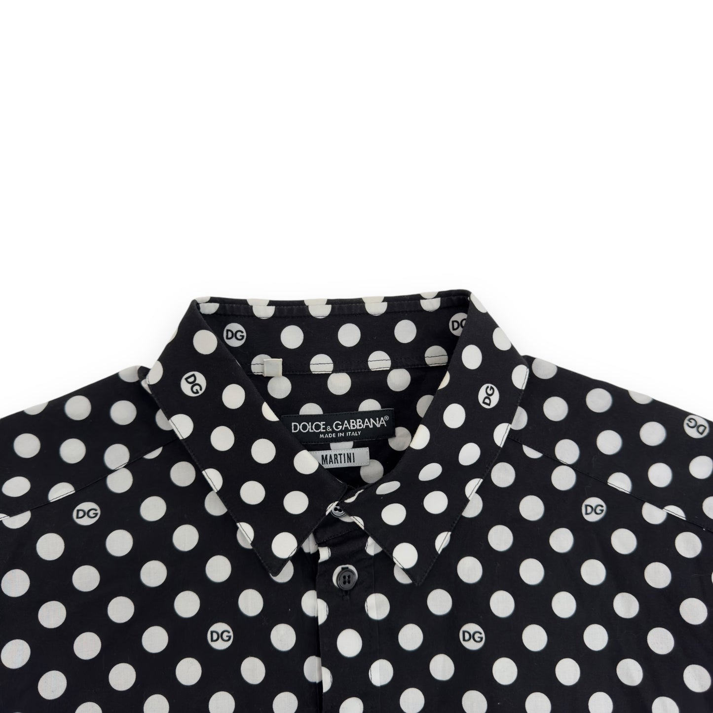 DOLCE&GABBANA POLKA DOT COTTON SHIRT BLACK / WHITE L