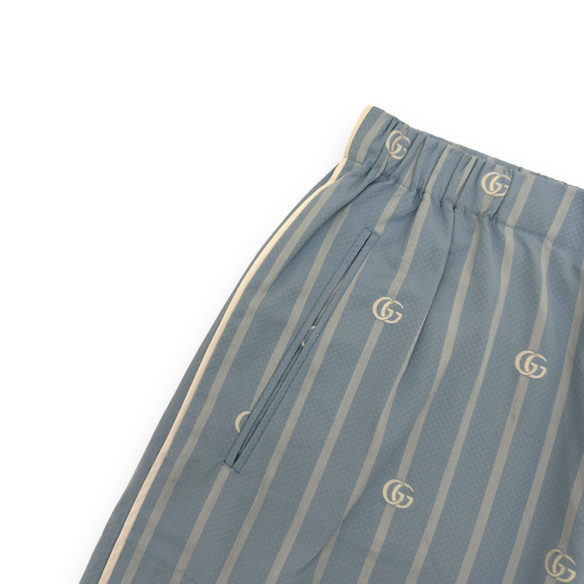 GUCCI LOGO-JACQUARD STRIPED COTTON-POPLIN SHORTS BLUE M