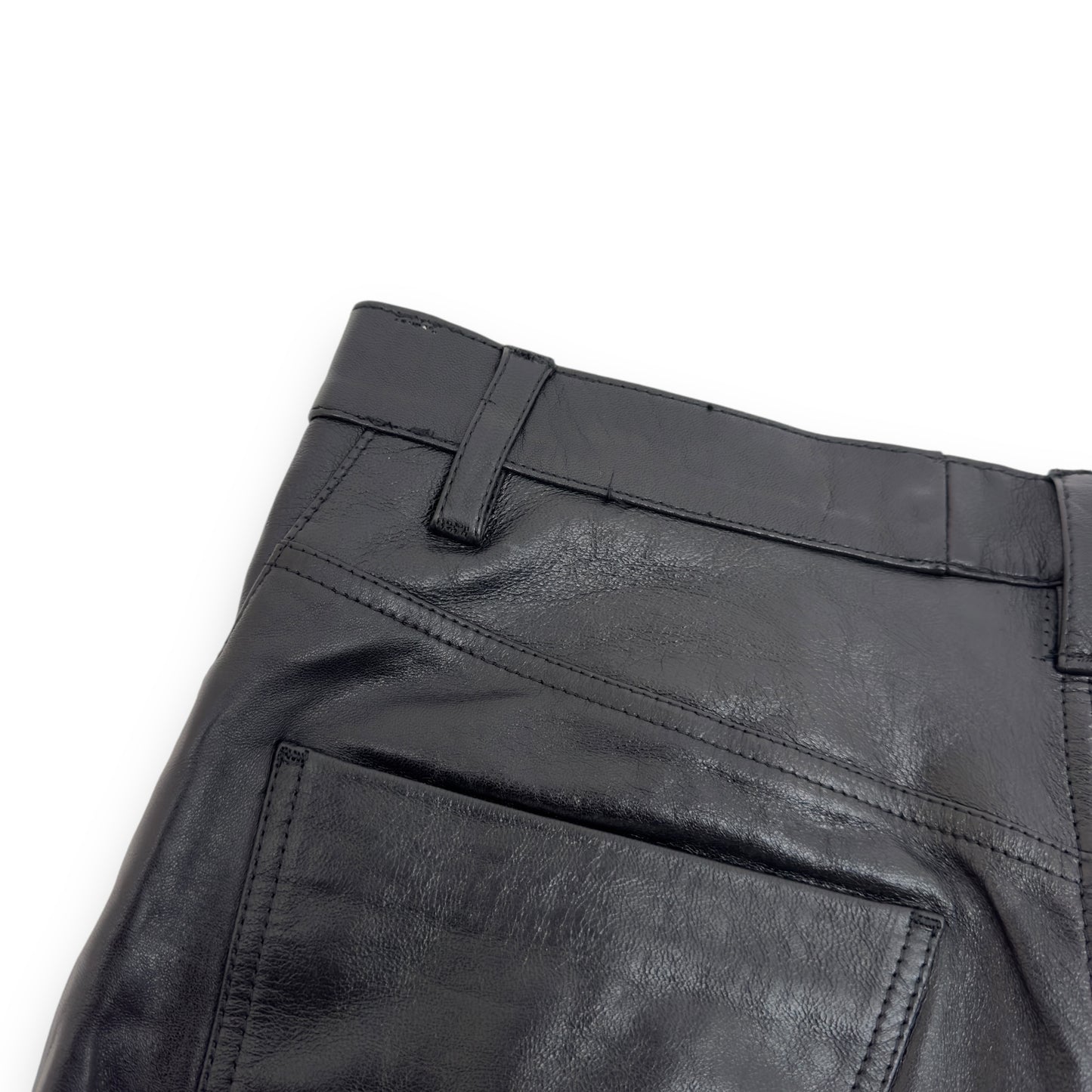 DRIES VAN NOTEN LEATHER STRAIGHT LEG TROUSERS 34"