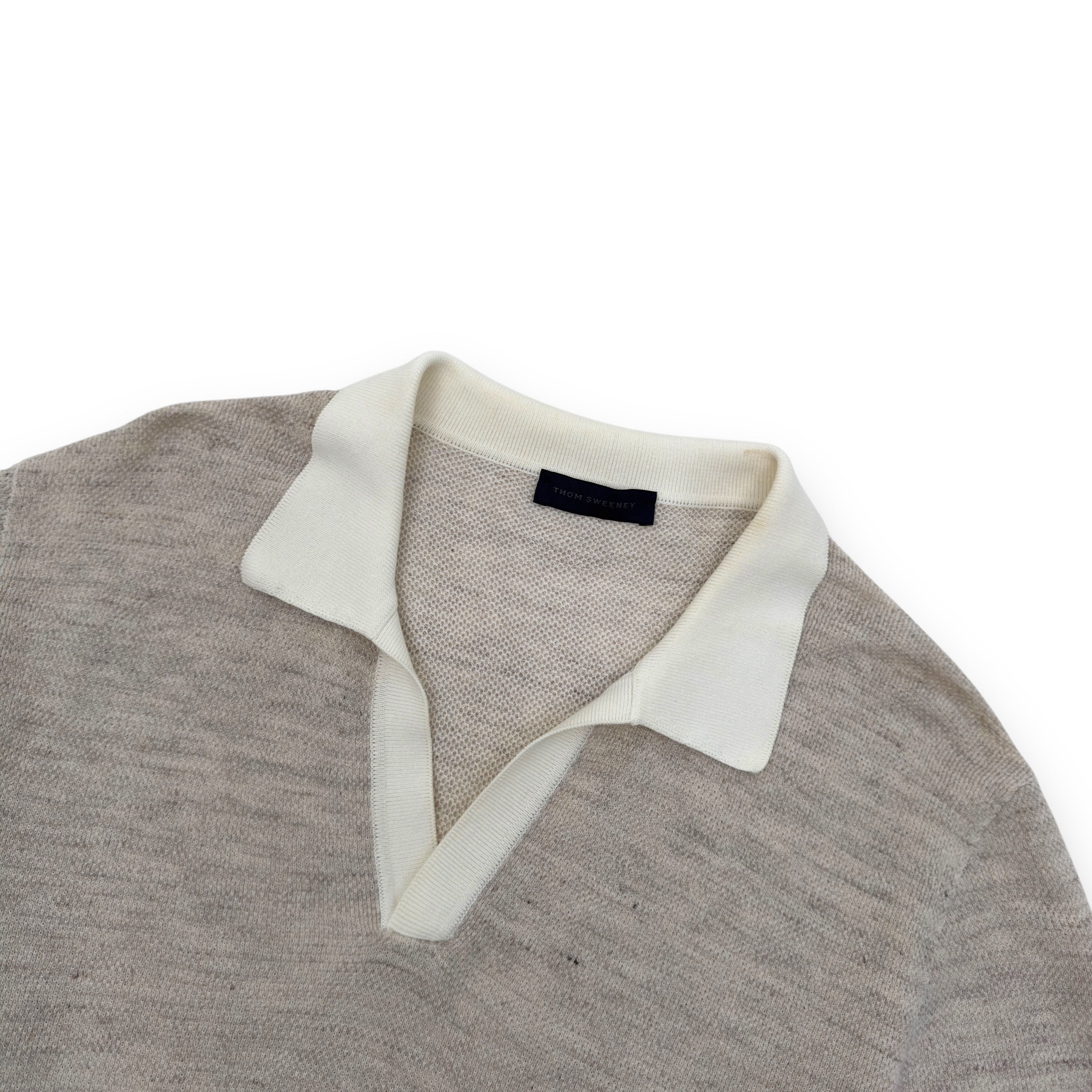 THOM SWEENEY LINEN SKIPPER POLO SHIRT SAND L