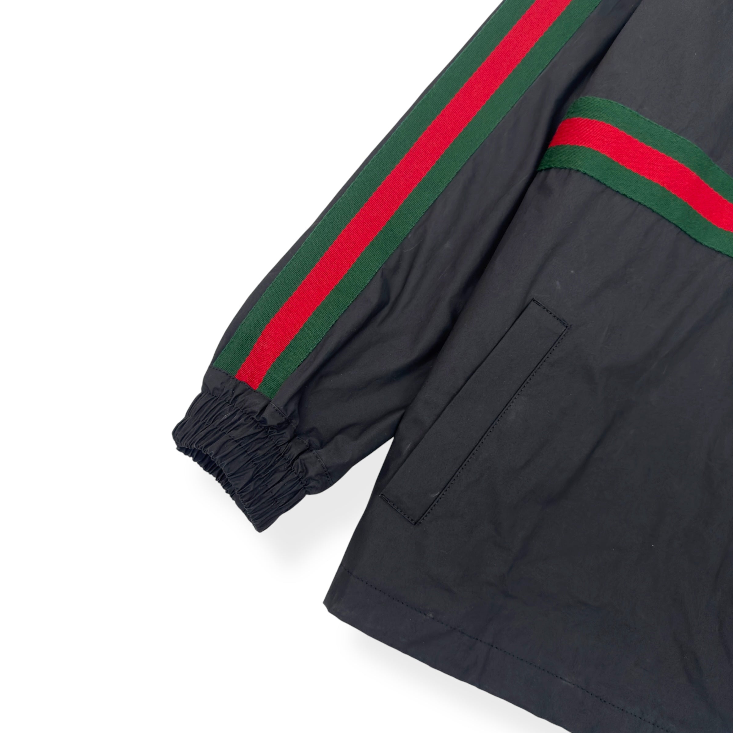 GUCCI OVERSIZED COATED WINDBREAKER JACKET BLACK / RED / GREEN S