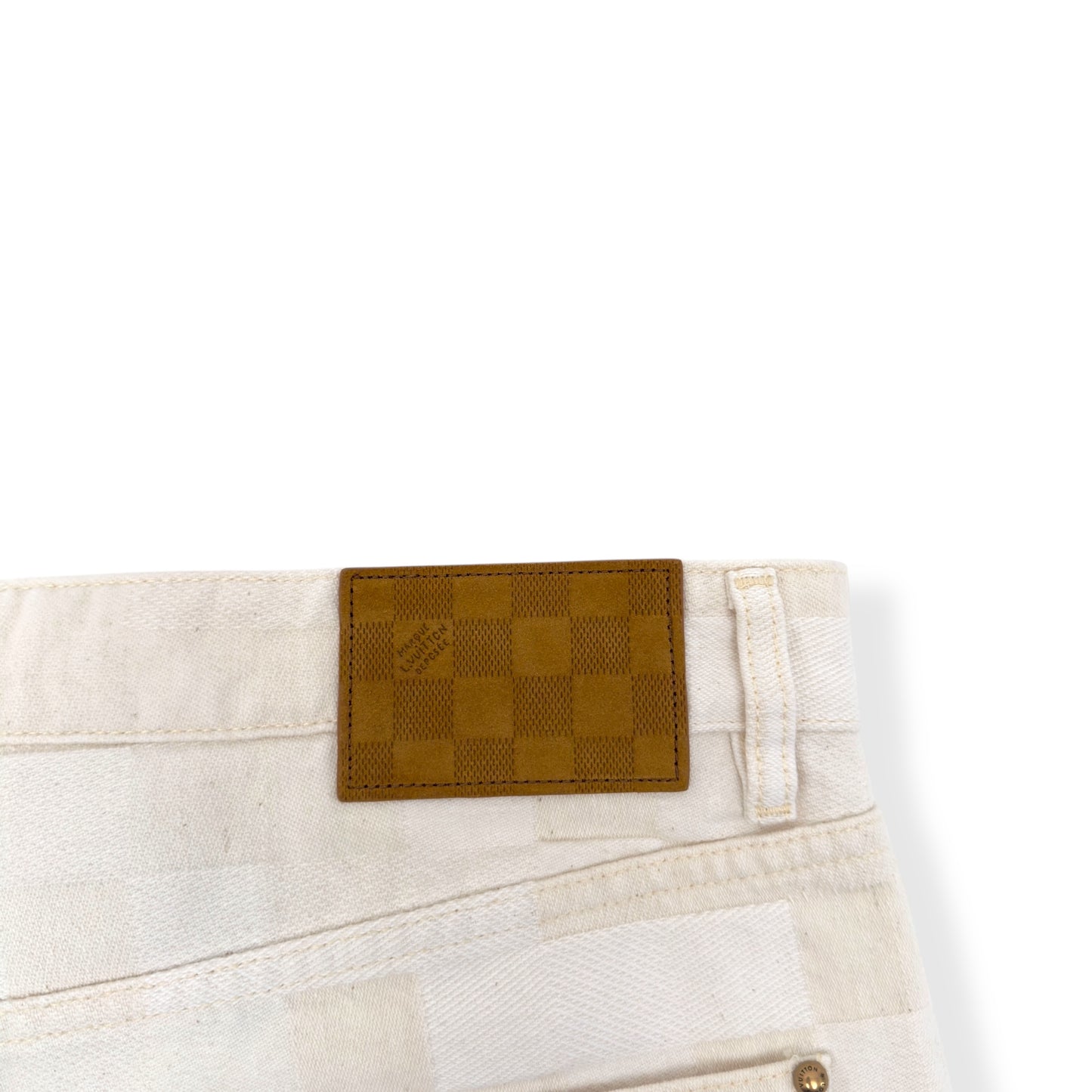 LOUIS VUITTON JACQUARD DENIM SKATE TROUSERS ECRU WHITE W34”