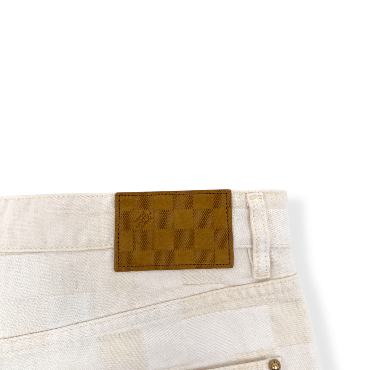 LOUIS VUITTON JACQUARD DENIM SKATE TROUSERS ECRU WHITE W34”