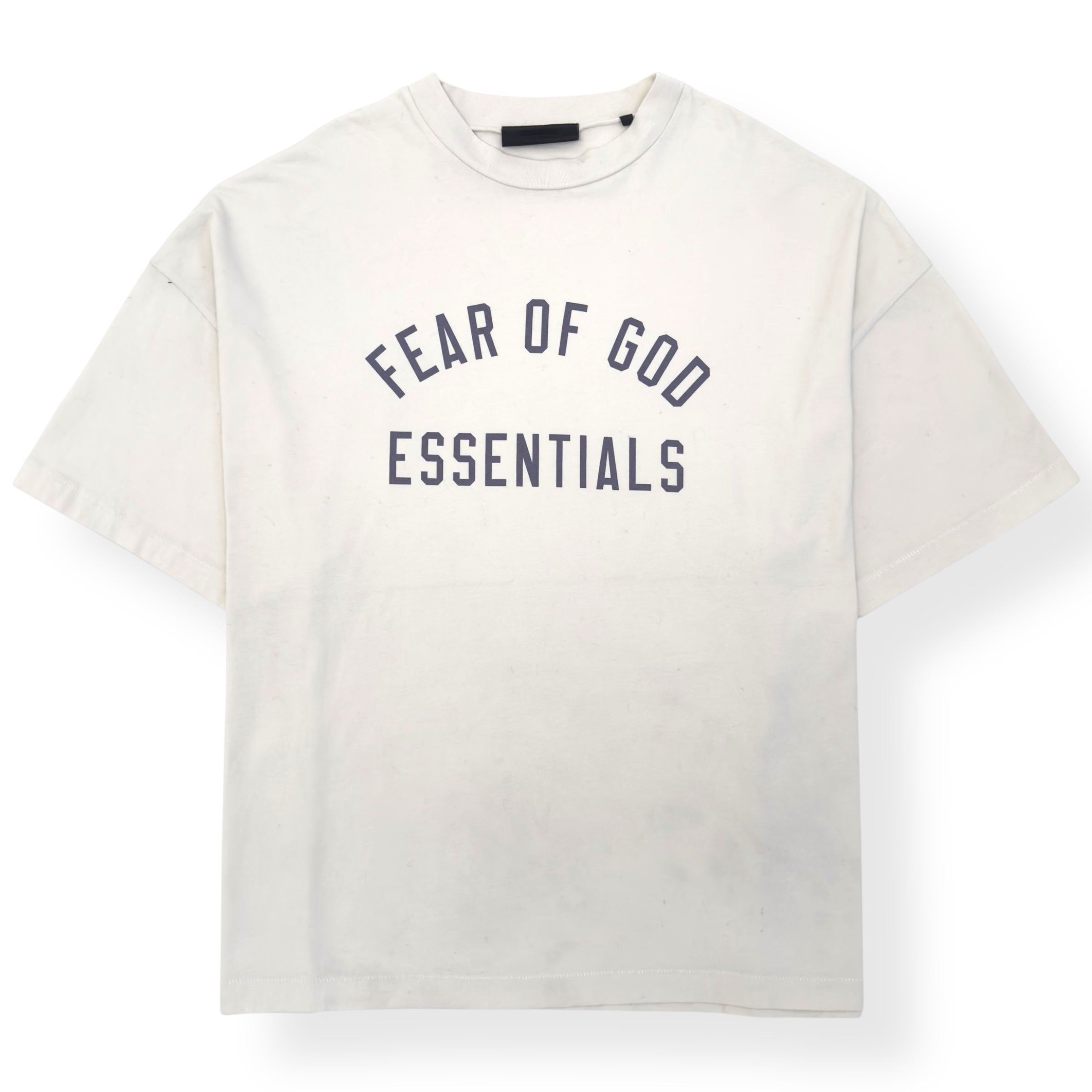 FEAR OF GOD ESSENTIALS OVERSIZED CREWNECK T-SHIRT CREAM / PURPLE XL