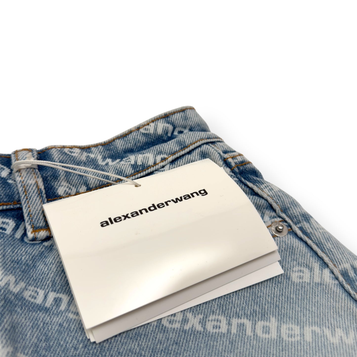 ALEXANDER WANG MONOGRAM HIGH RISE DENIM SHORTS BLUE / WHITE W25”