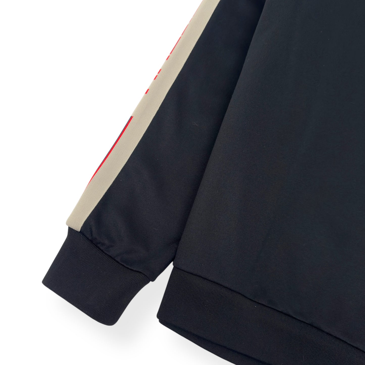 GUCCI TAPE LOGO DETACHABLE WEB SLEEVE HOODIE BLACK / RED S