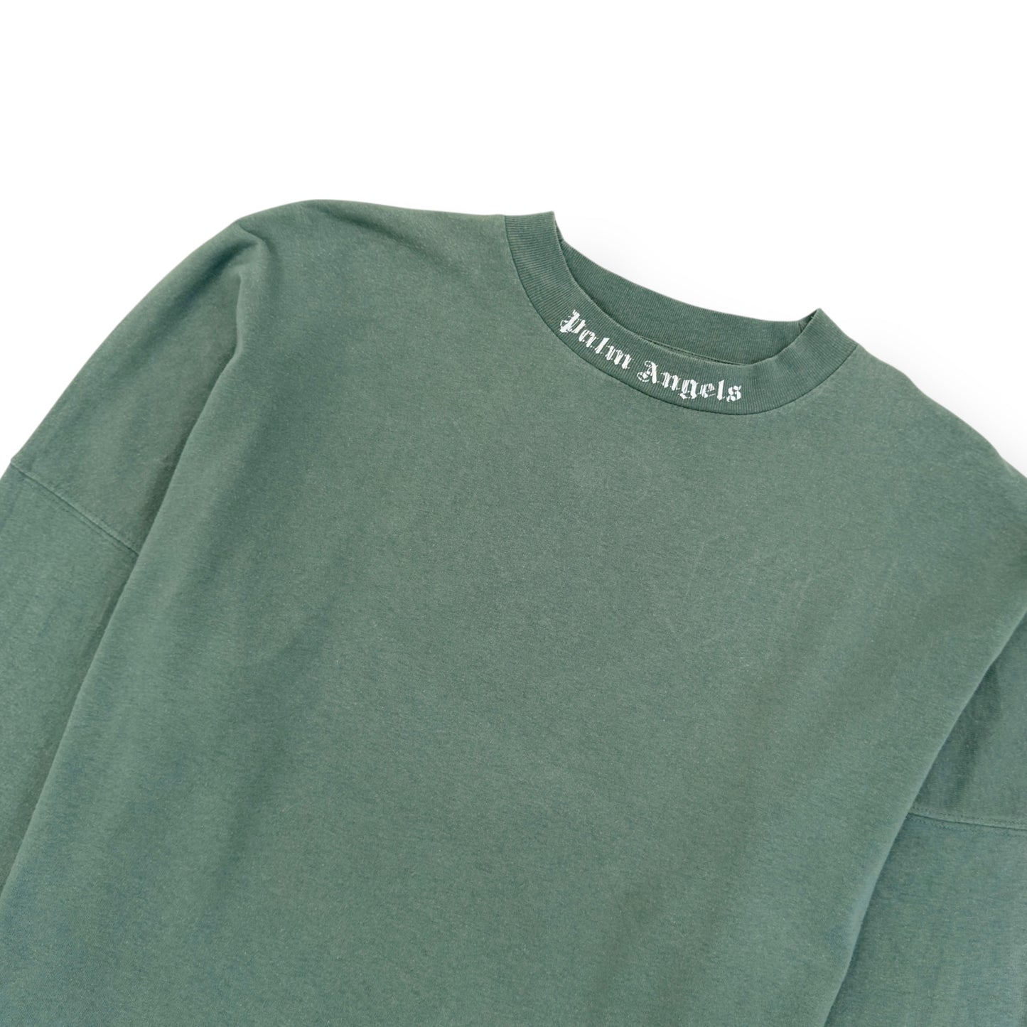 PALM ANGELS SERVICE ANNOUNCEMENT LONG SLEEVE COTTON T-SHIRT GREEN / WHITE XS