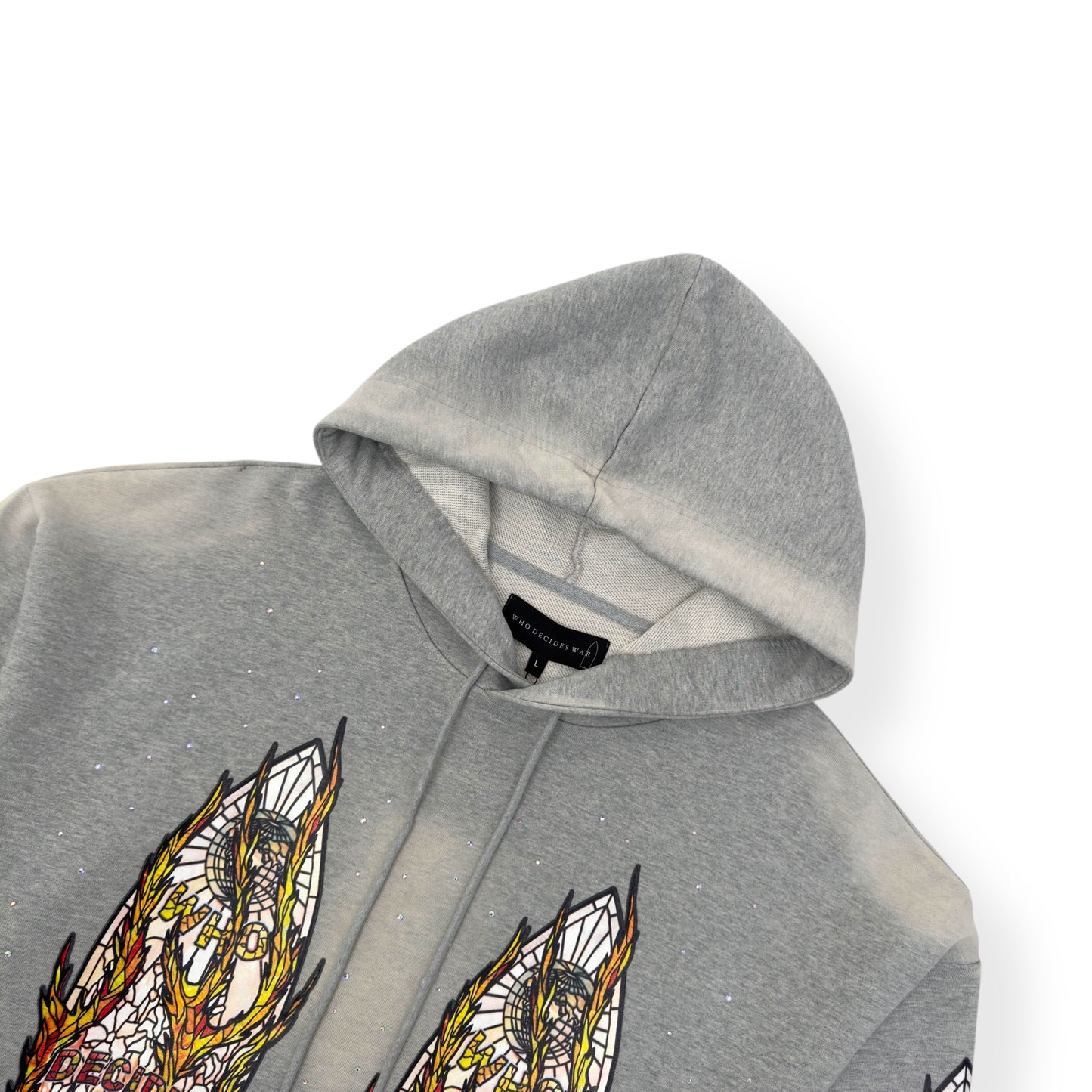 WHO DECIDES WAR FLAMES GLASS HOODIE VINTAGE GREY / ORANGE L