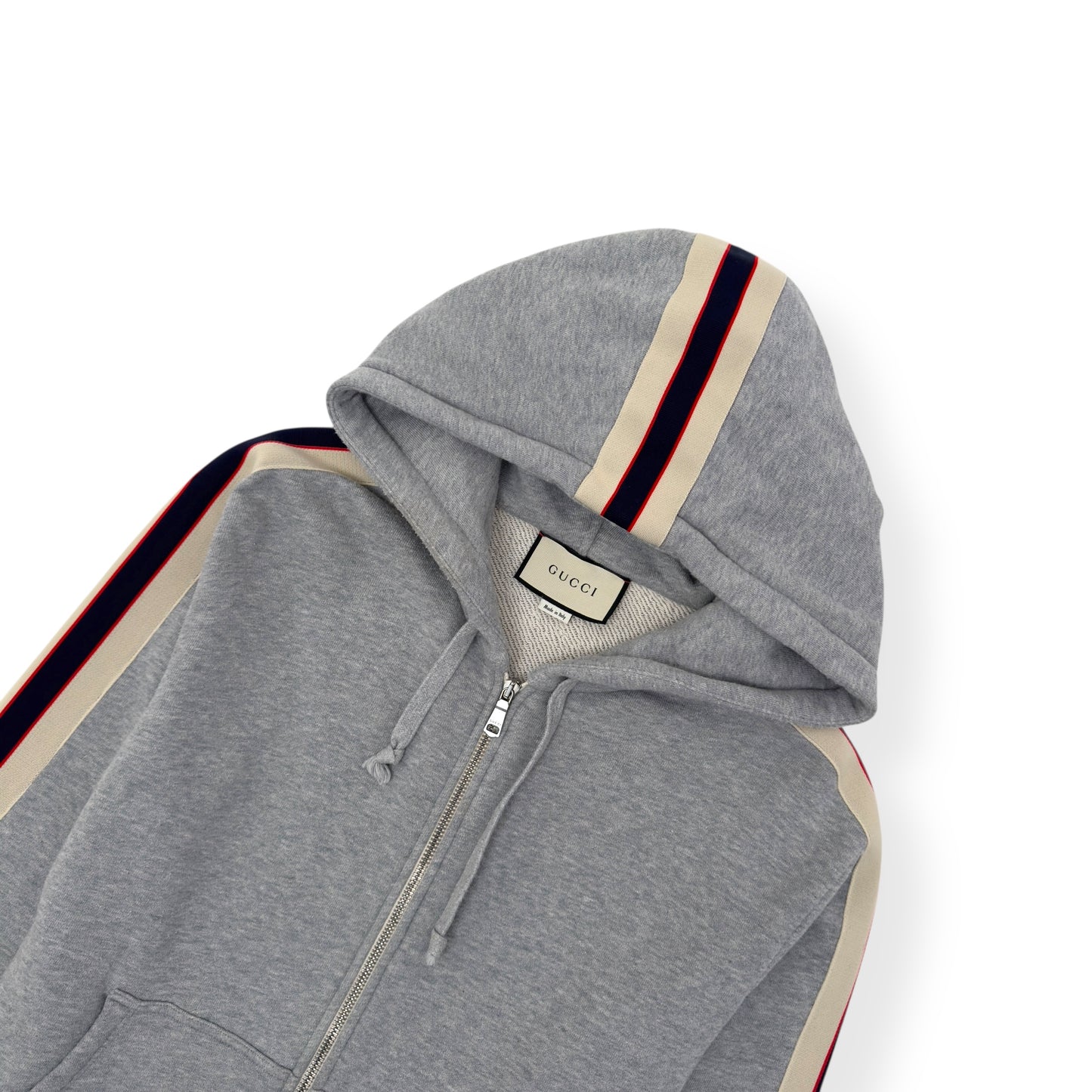 GUCCI TAPE LOGO HOODIE GREY / RED M