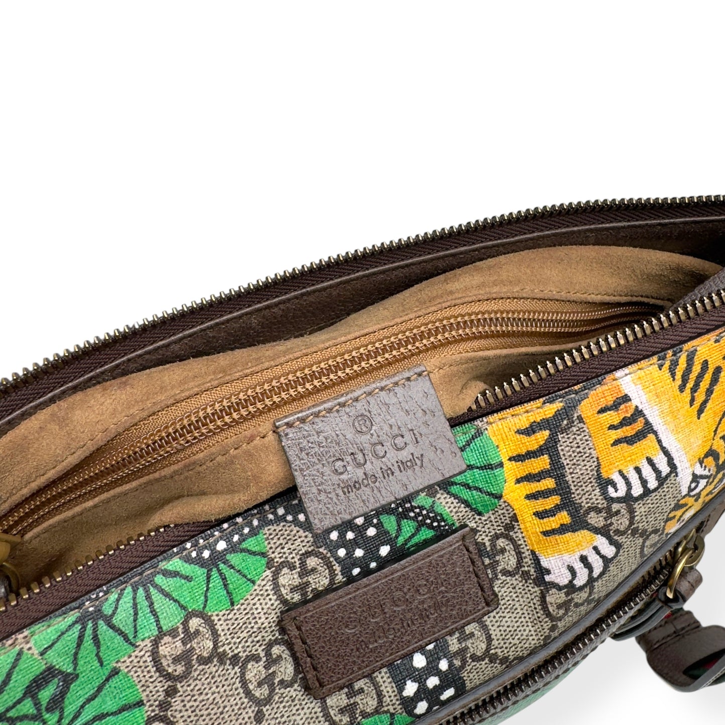 GUCCI BENGAL PRINT FRONT ZIP MESSENGER BAG BEIGE M