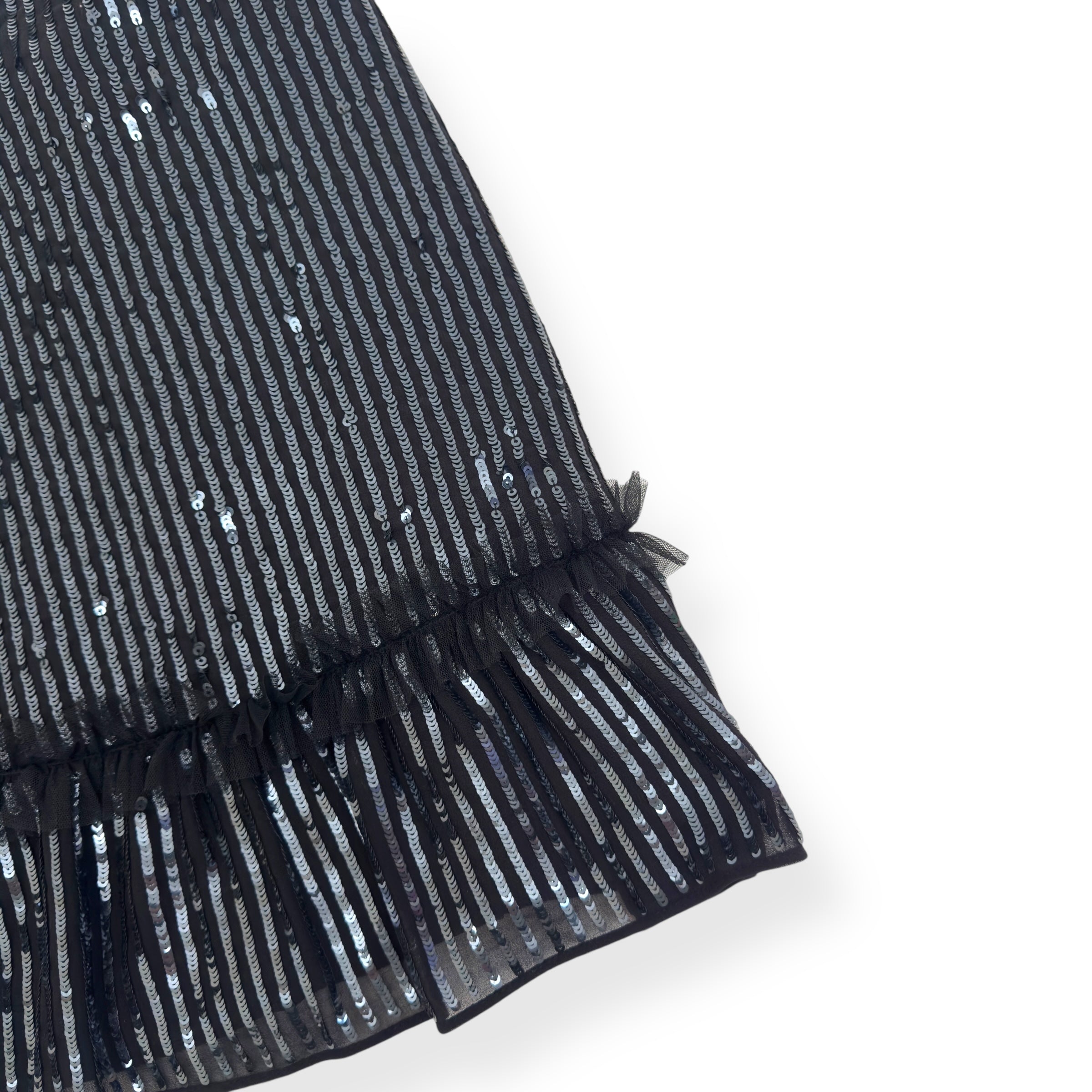 NEEDLES & THREAD SEQUIN RUFFLE PARTY TOP BLACK M