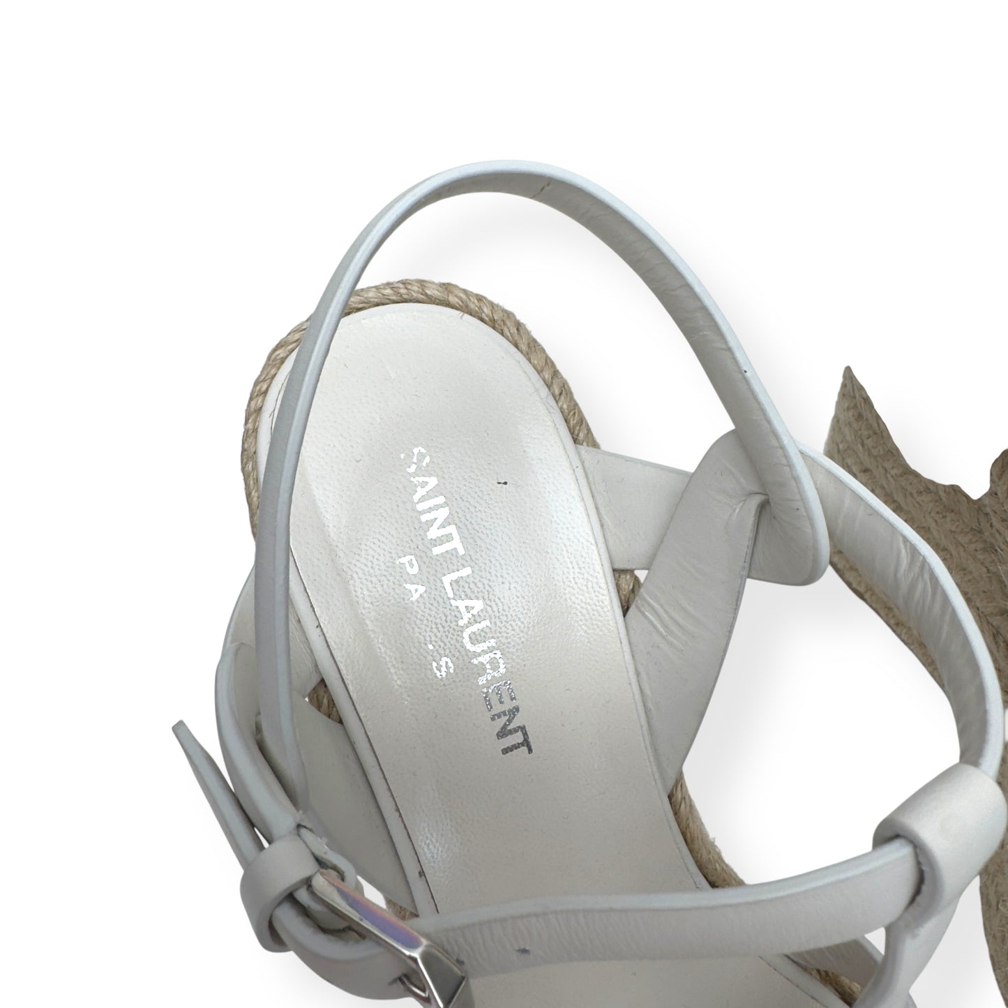 SAINT LAURENT TRIBUTE ESPADRILLE SMOOTH LEATHER  WEDGE WHITE 38 / UK5