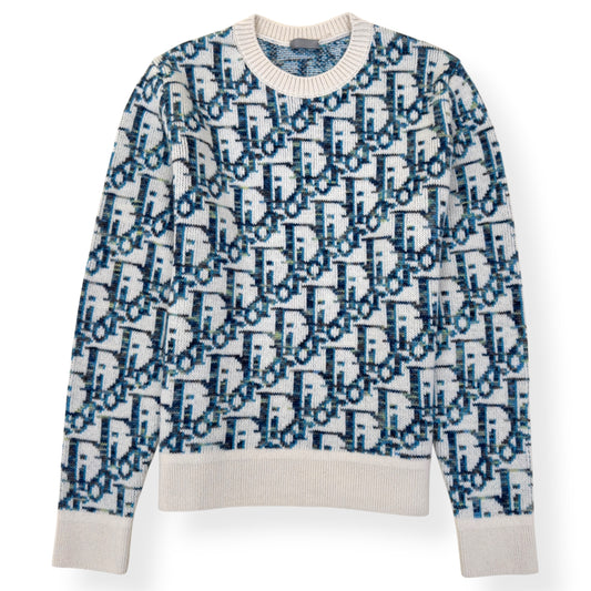 DIOR OBLIQUE VIRGIN WOOL JACQUARD SWEATER BLUE / WHITE XXL
