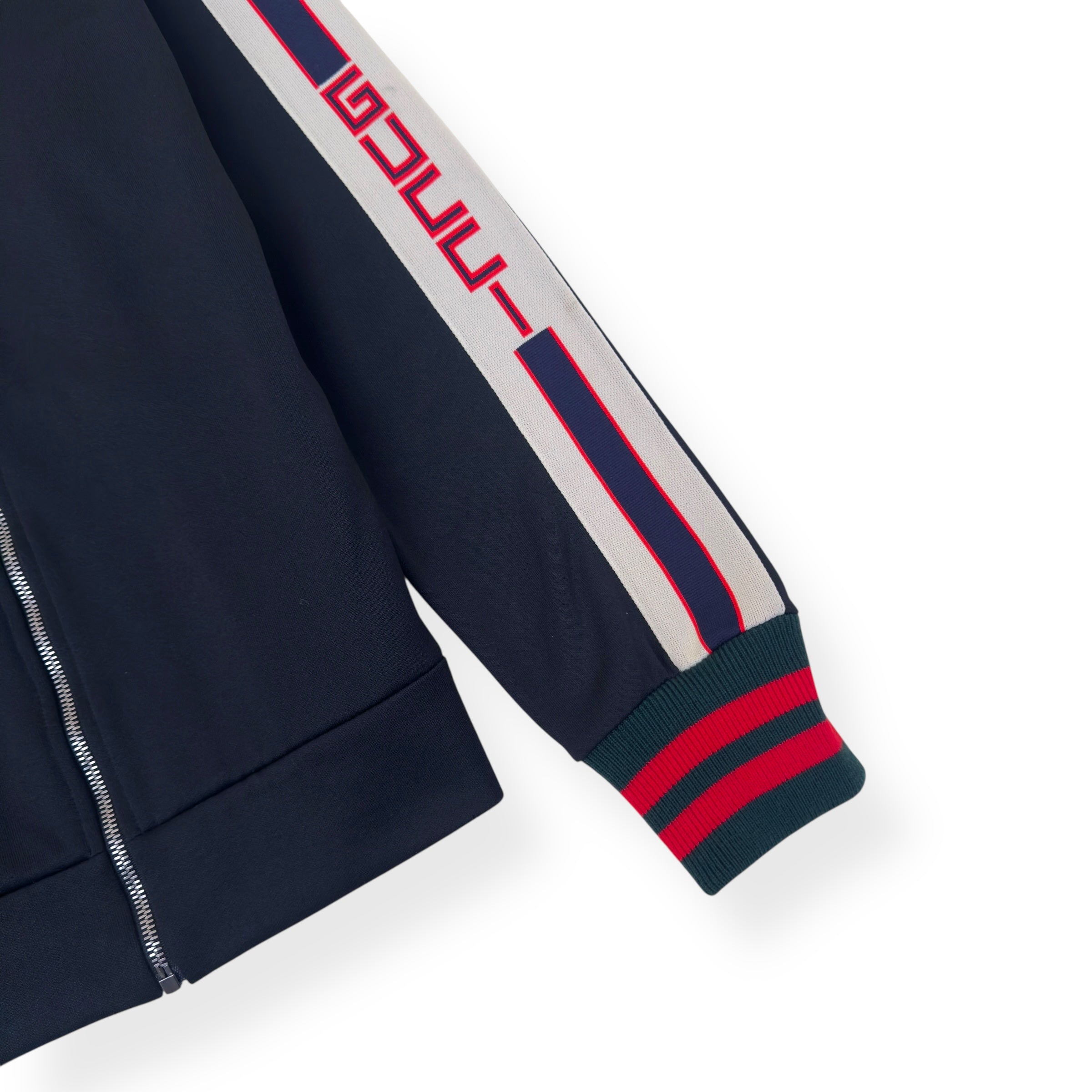 GUCCI TECHNICAL JERSEY TRACK JACKET BLACK / WHITE / RED M