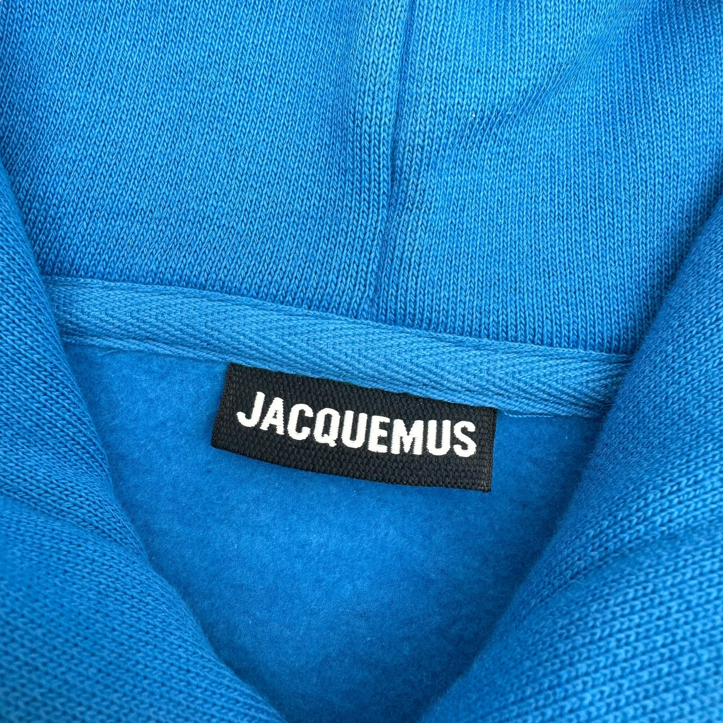 JACQUEMUS LOGO PRINT COTTON HOODIE BLUE L