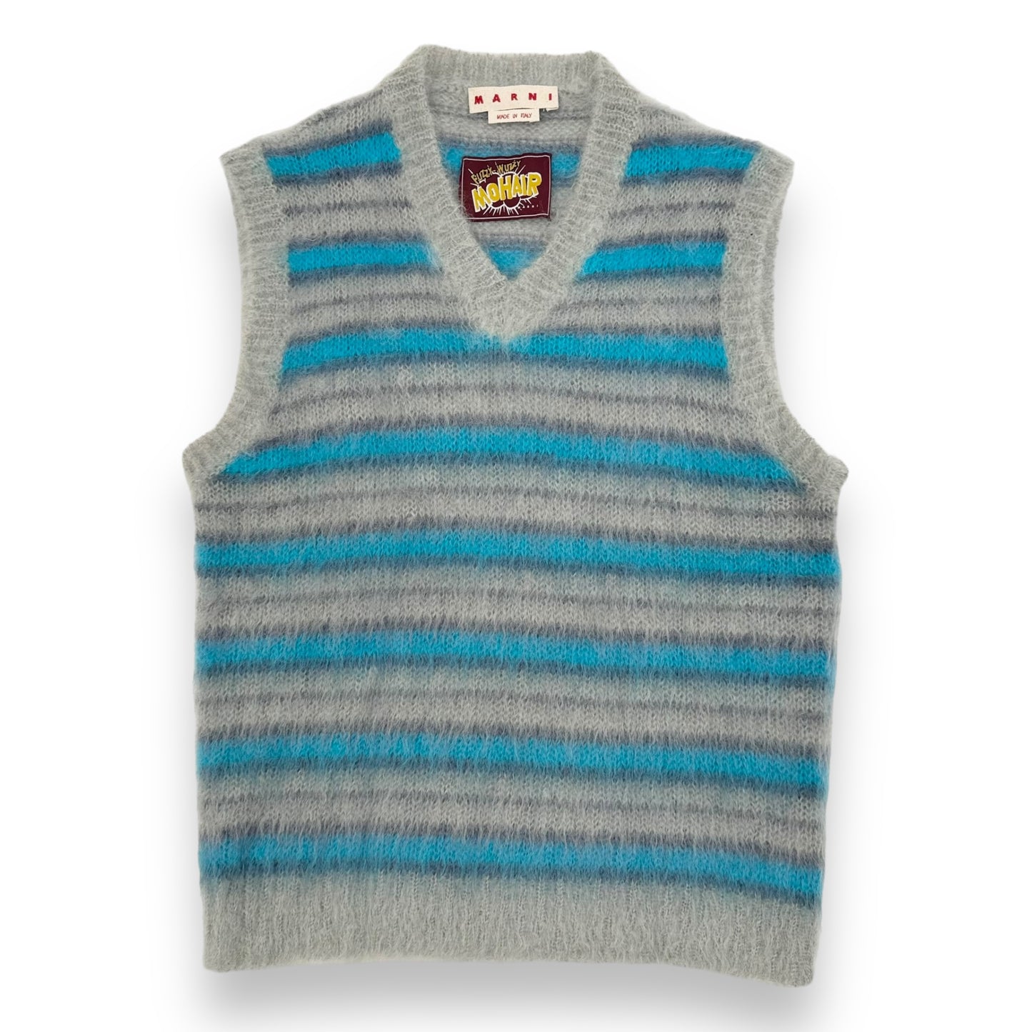 MARNI MOHAIR ‘FUZZY WUZZY’ STRIPED VEST BLUE / GREY L