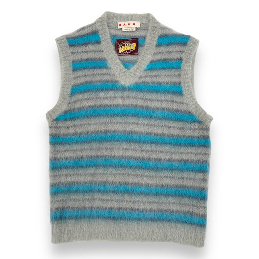 MARNI MOHAIR ‘FUZZY WUZZY’ STRIPED VEST BLUE / GREY L