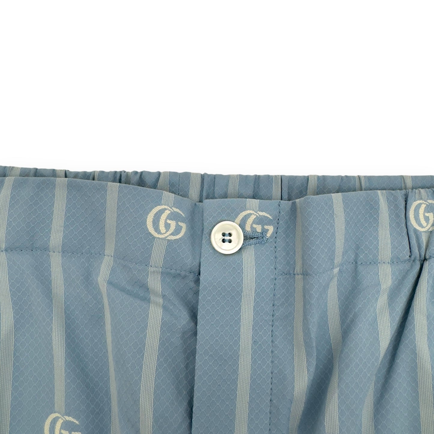 GUCCI LOGO-JACQUARD STRIPED COTTON-POPLIN SHORTS BLUE M