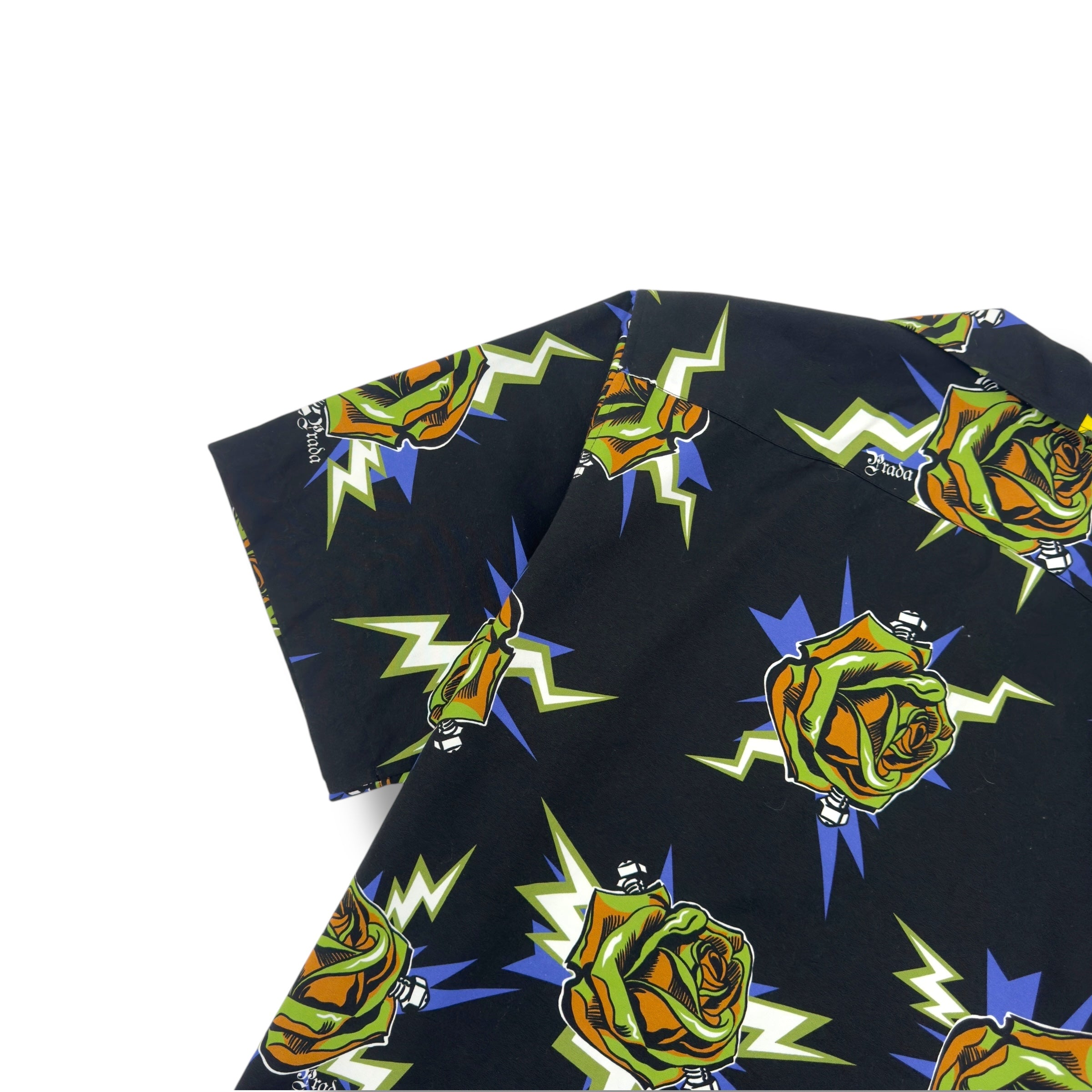 PRADA DOUBLE MATCH BOWLING SHIRT YELLOW / BLACK L