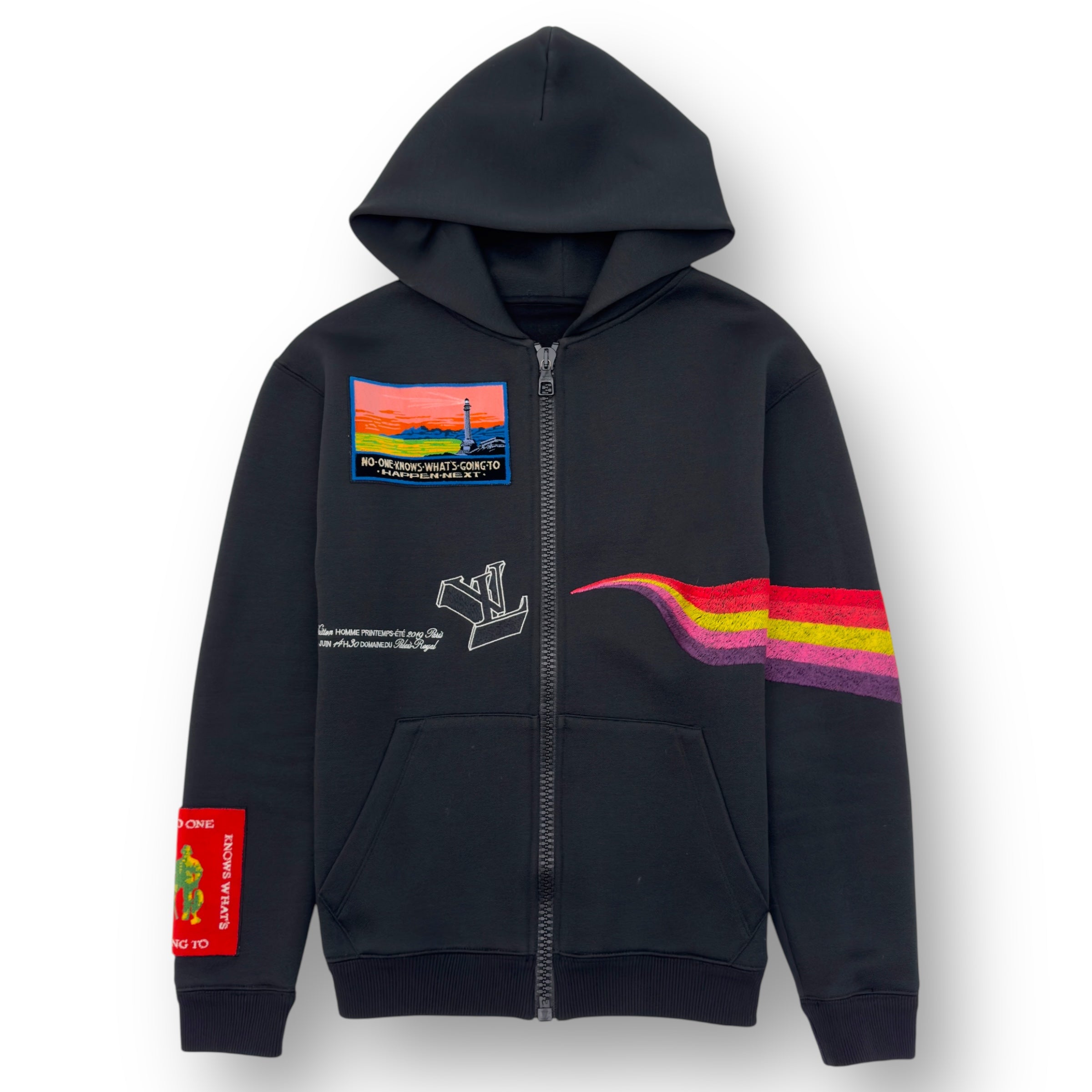 LOUIS VUITTON SS19 OZ PATCH ZIP UP HOODIE BLACK / MULTICOLOURED M
