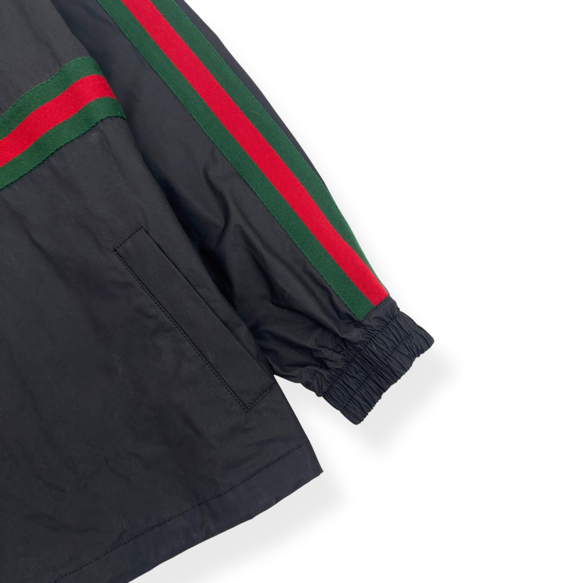 GUCCI OVERSIZED COATED WINDBREAKER JACKET BLACK / RED / GREEN S