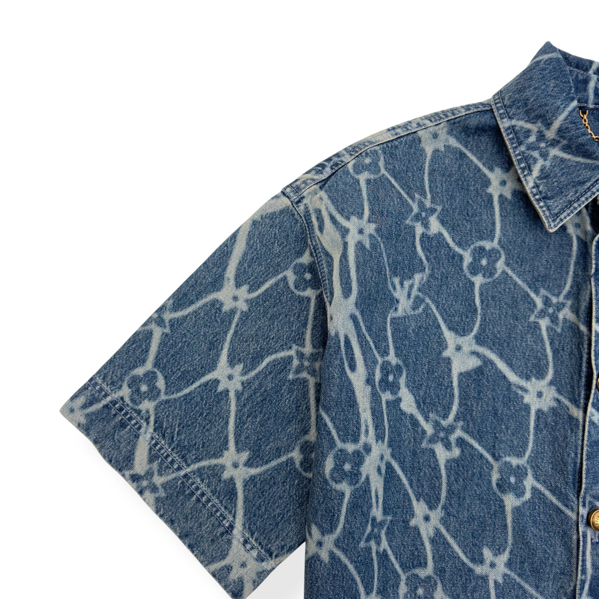 LOUIS VUITTON MONOGRAM PRINTED DENIM SHORT-SLEEVE BLUE XL