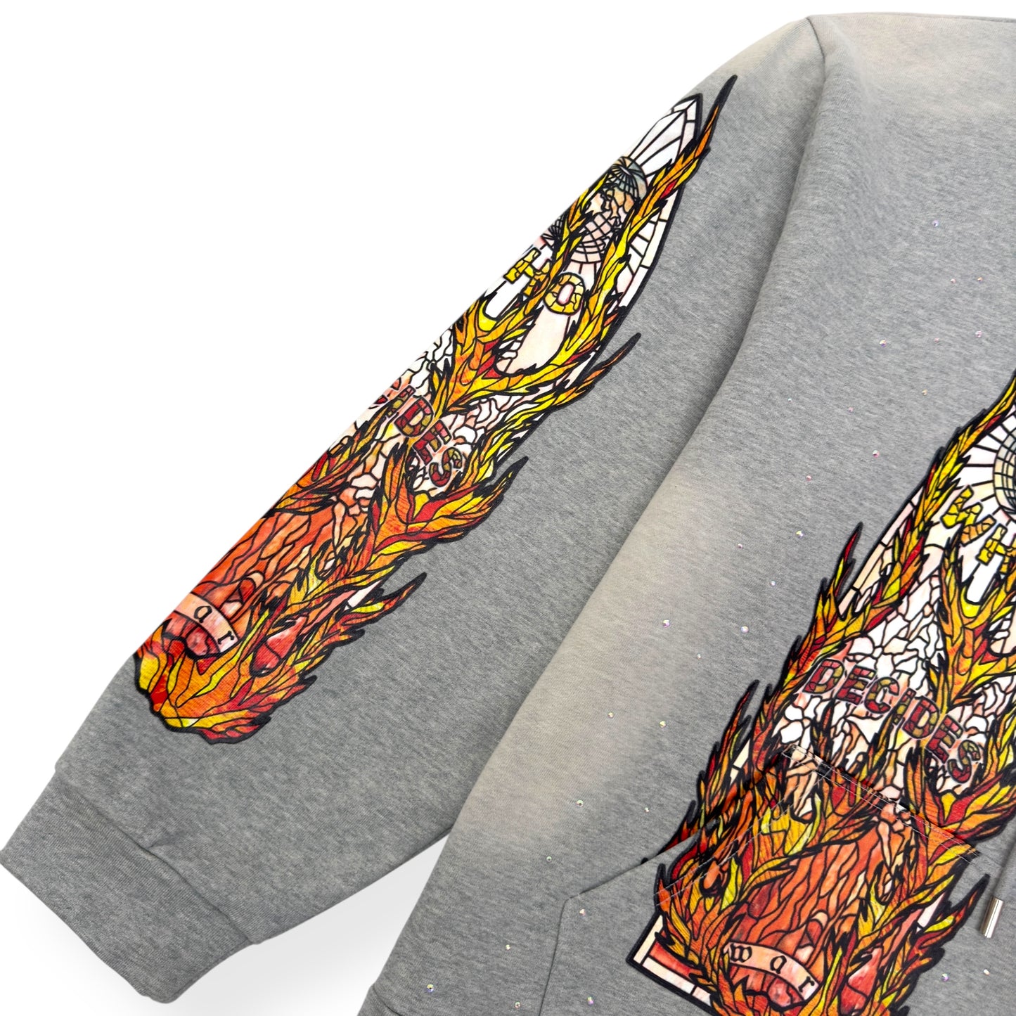 WHO DECIDES WAR FLAMES GLASS HOODIE VINTAGE GREY / ORANGE L