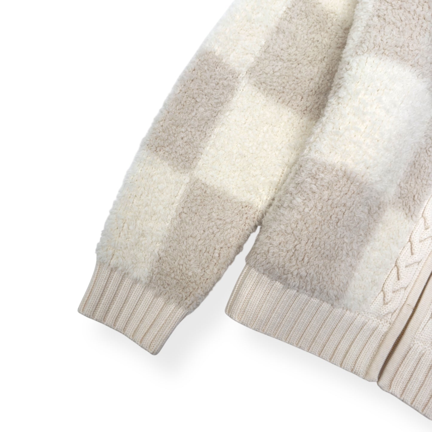 CASABLANCA CHECKED BOUCLÉ WOOL-BLEND ZIP UP JACKET CREAM M