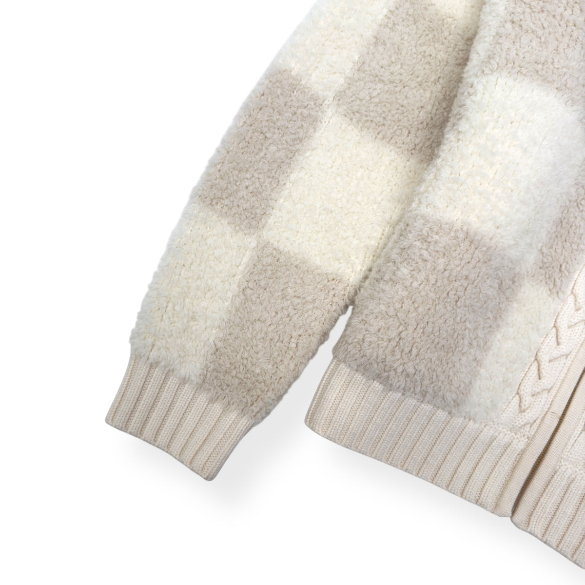 CASABLANCA CHECKED BOUCLÉ WOOL-BLEND ZIP UP JACKET CREAM M