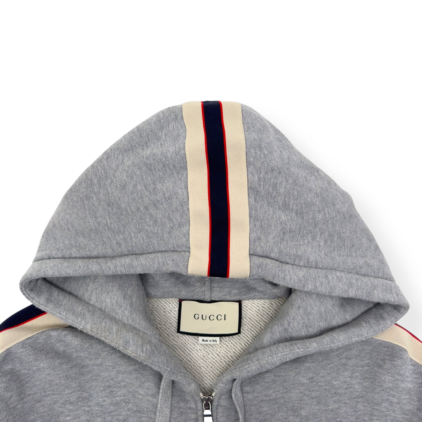 GUCCI TAPE LOGO HOODIE GREY / RED M