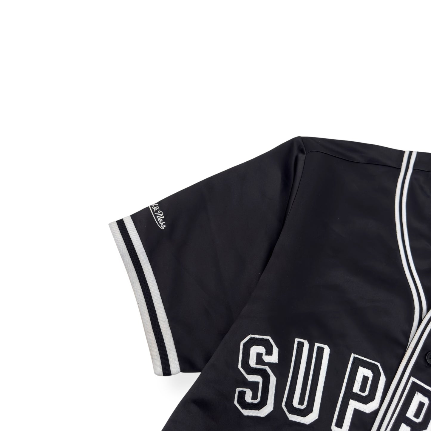 SUPREME MITCHELL & NESS SATIN BASEBALL JERSEY BLACK / WHITE M