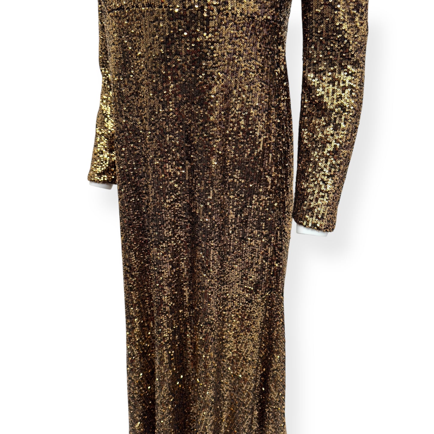CEFINN JACQUETTA SEQUIN V NECK MAXI DRESS GOLD UK14