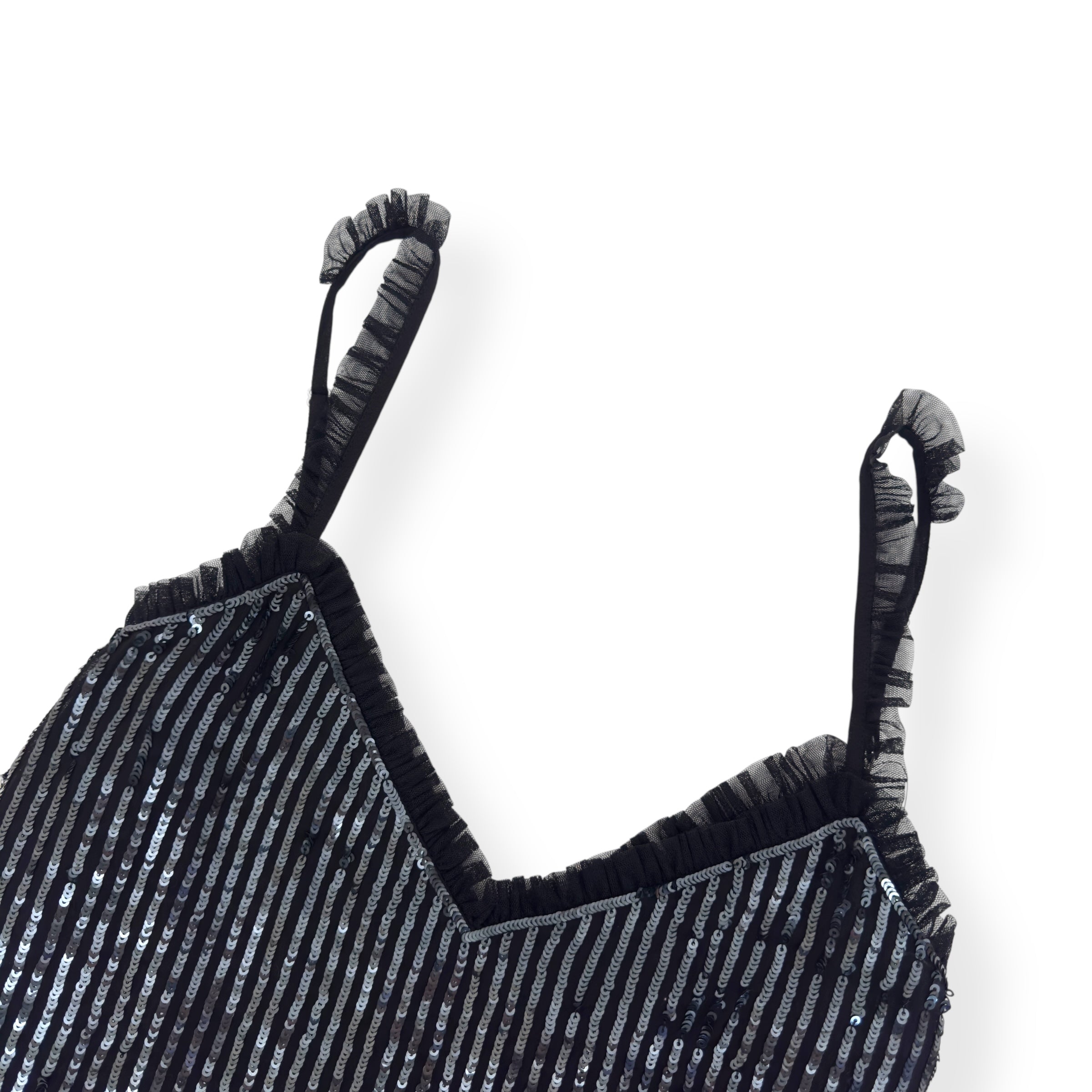 NEEDLES & THREAD SEQUIN RUFFLE PARTY TOP BLACK M