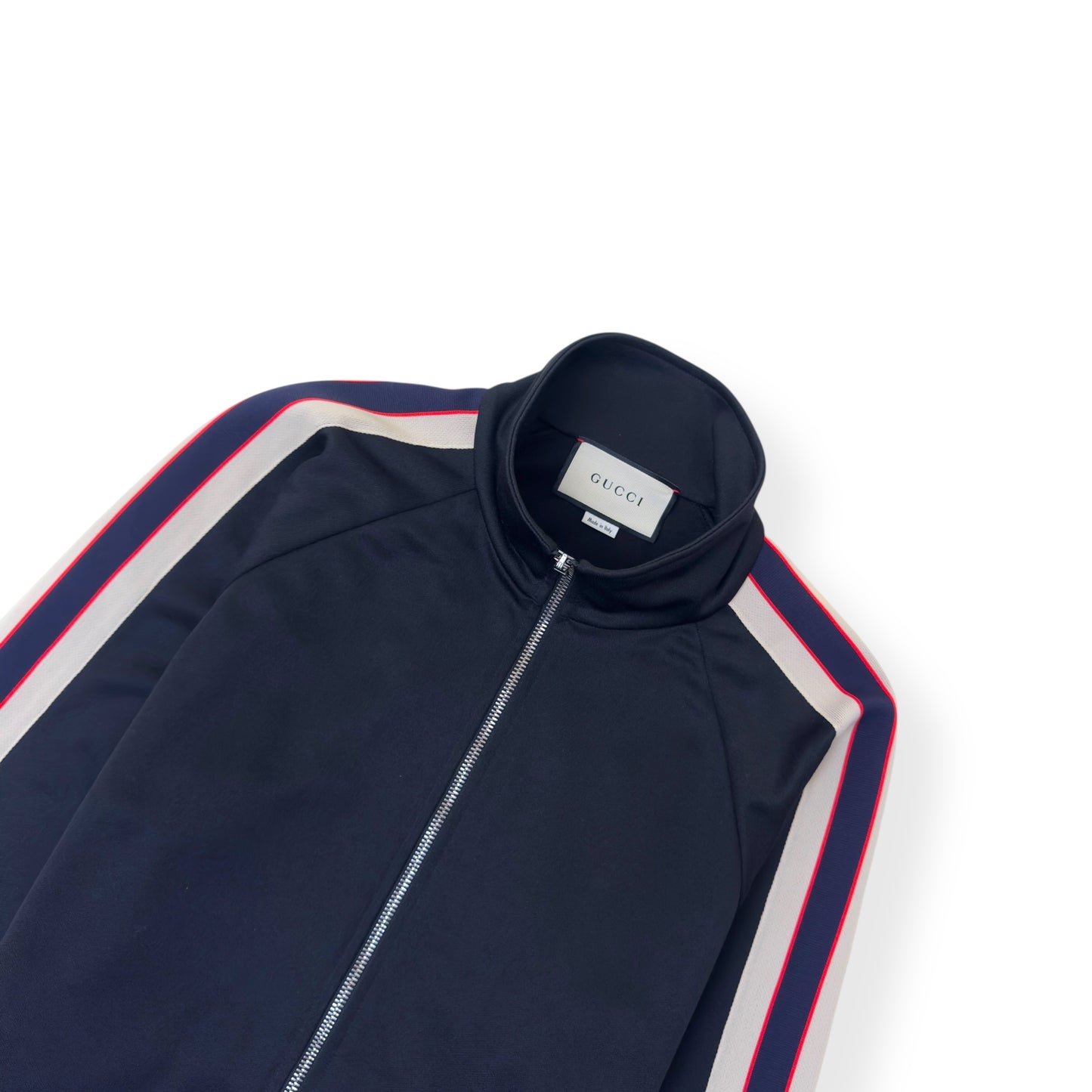 GUCCI TECHNICAL JERSEY TRACK JACKET BLACK / WHITE / RED M