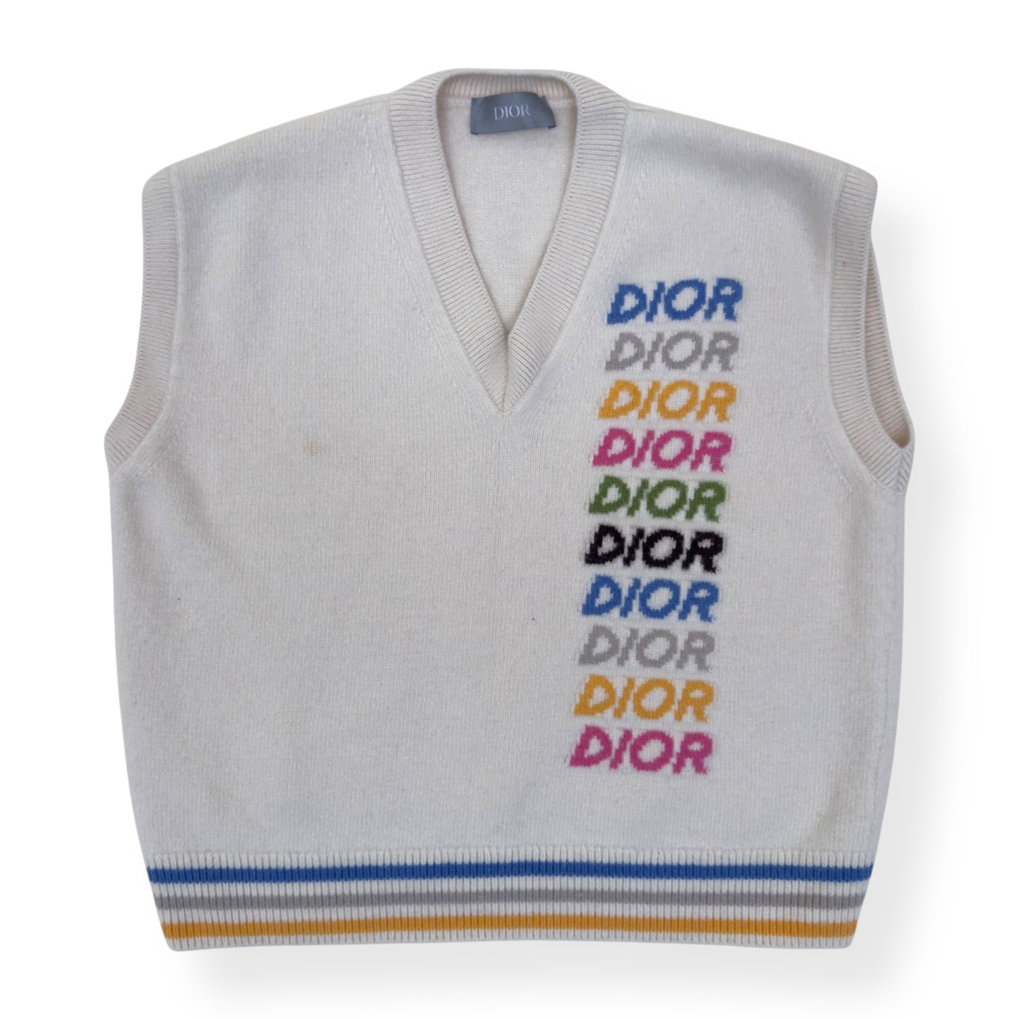 DIOR LOGO-KNIT WOOL VEST CREAM / MULTICOLOURED XL